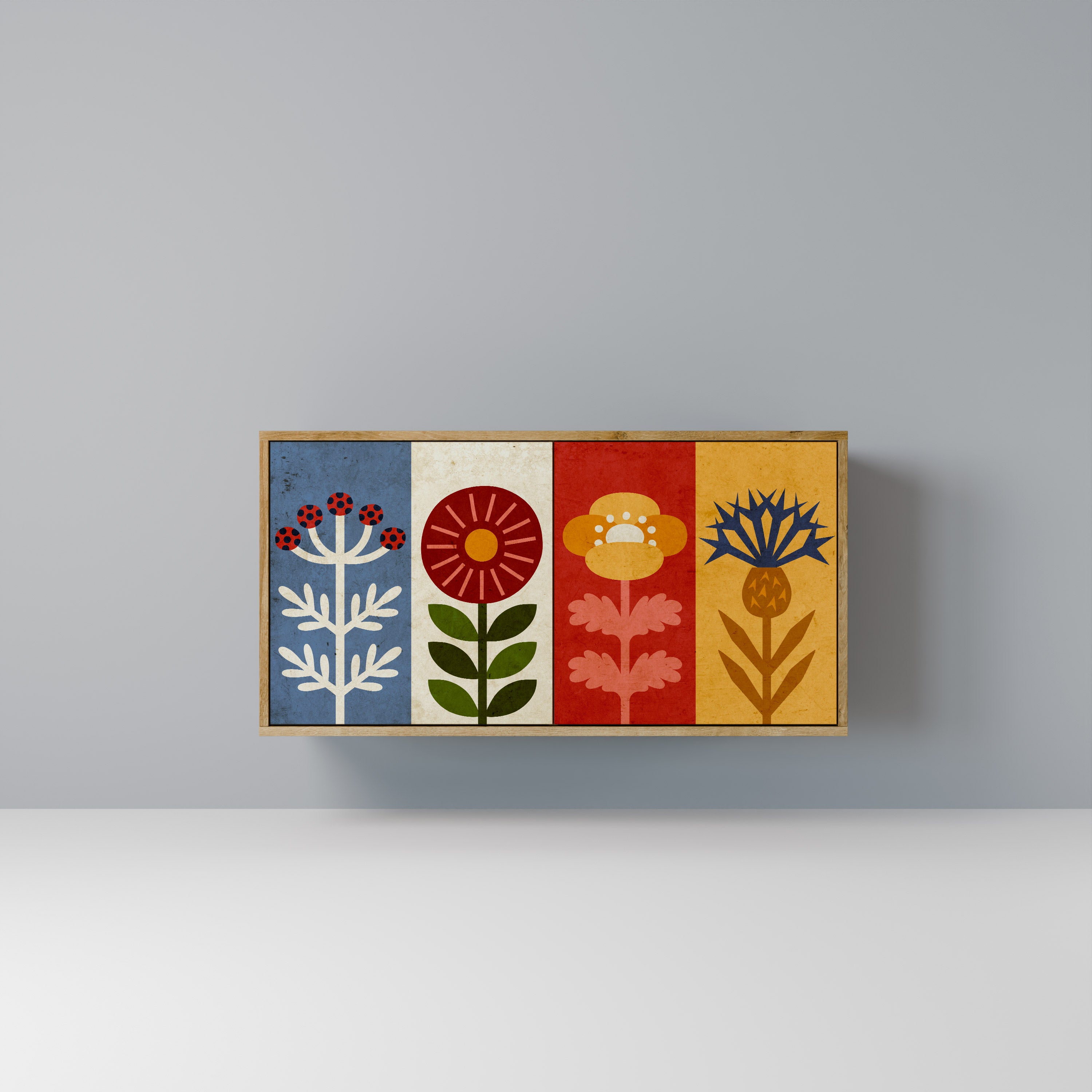 Aparador SCANDIC FLOWERET de 2 puertas con efecto roble