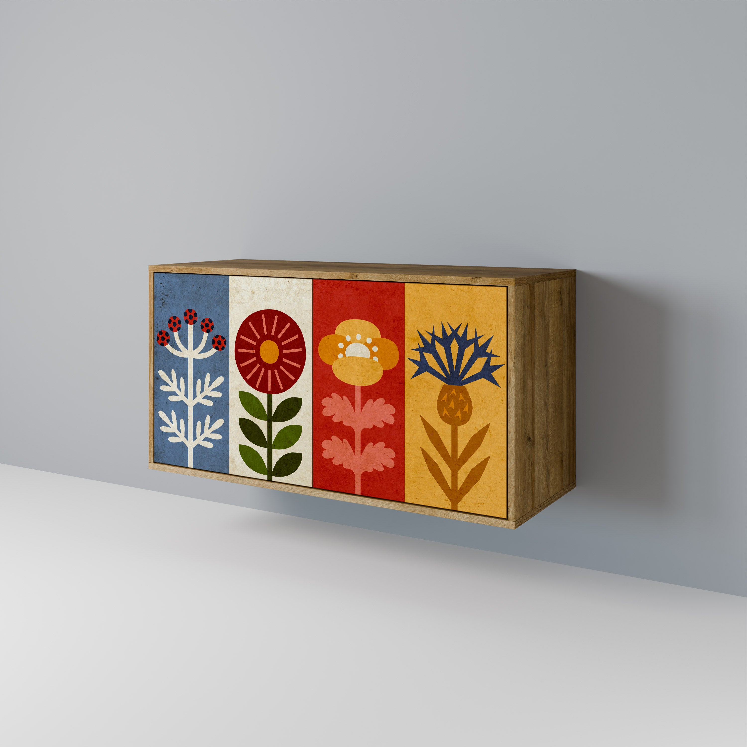 Aparador SCANDIC FLOWERET de 2 puertas con efecto roble