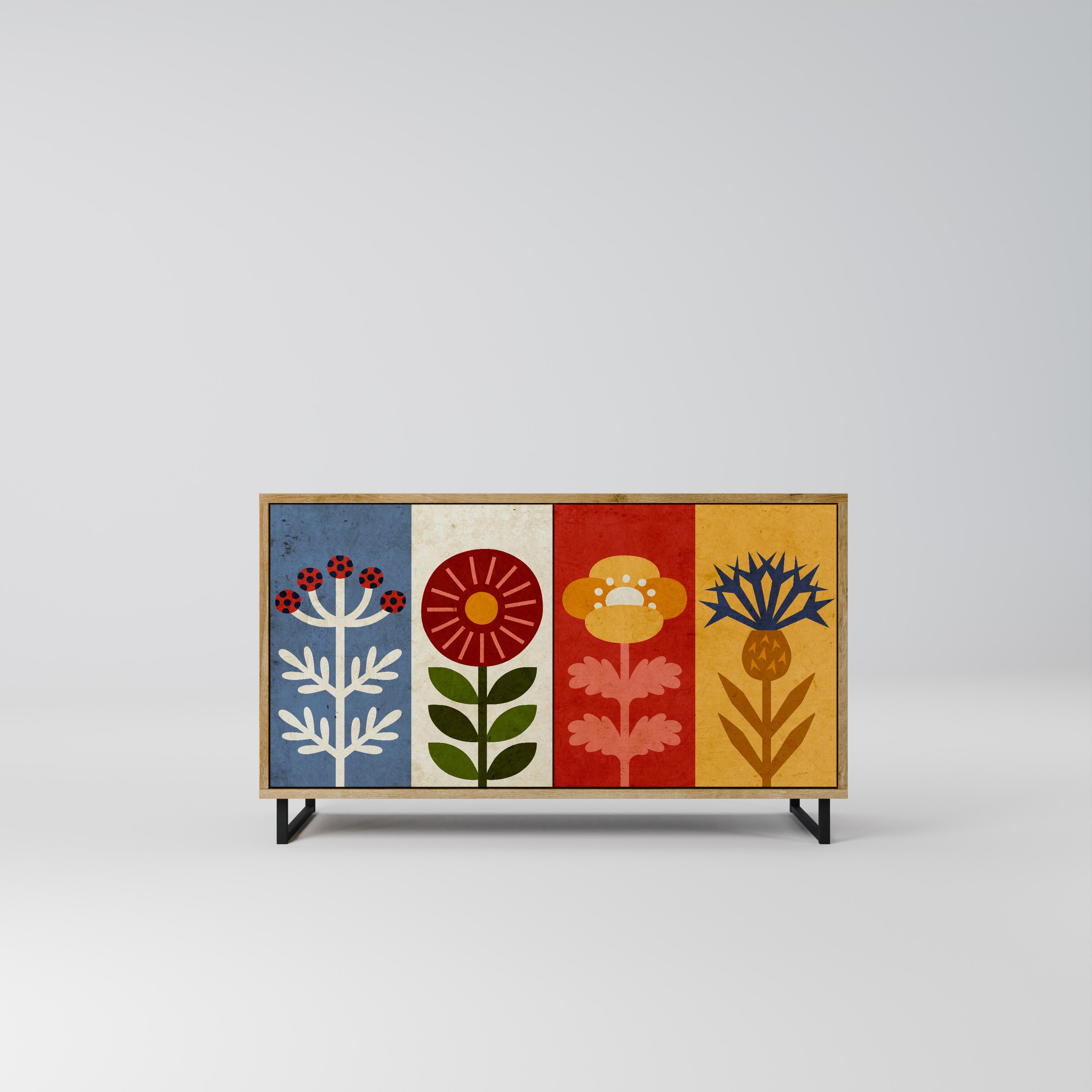 Aparador SCANDIC FLOWERET de 2 puertas con efecto roble