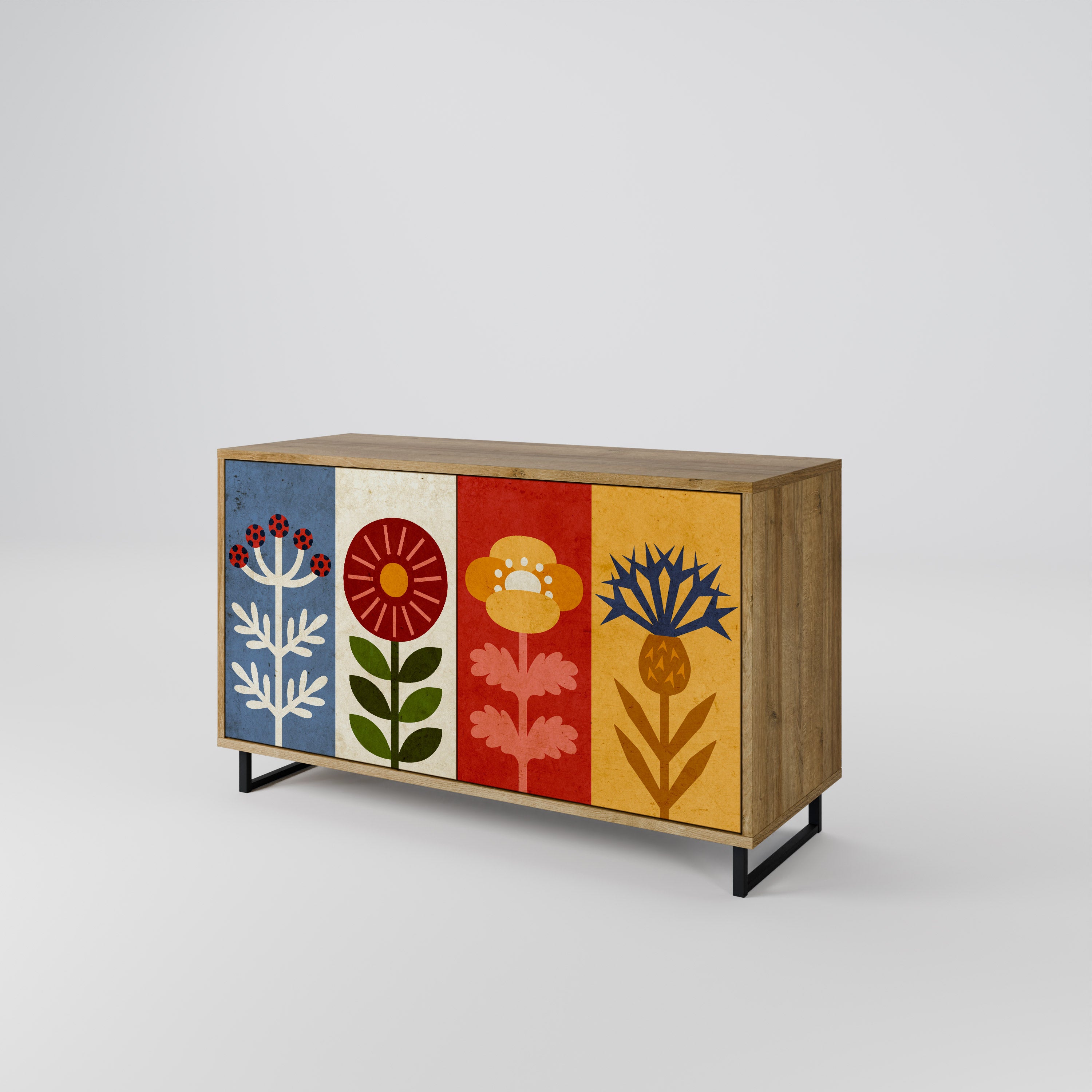 Aparador SCANDIC FLOWERET de 2 puertas con efecto roble