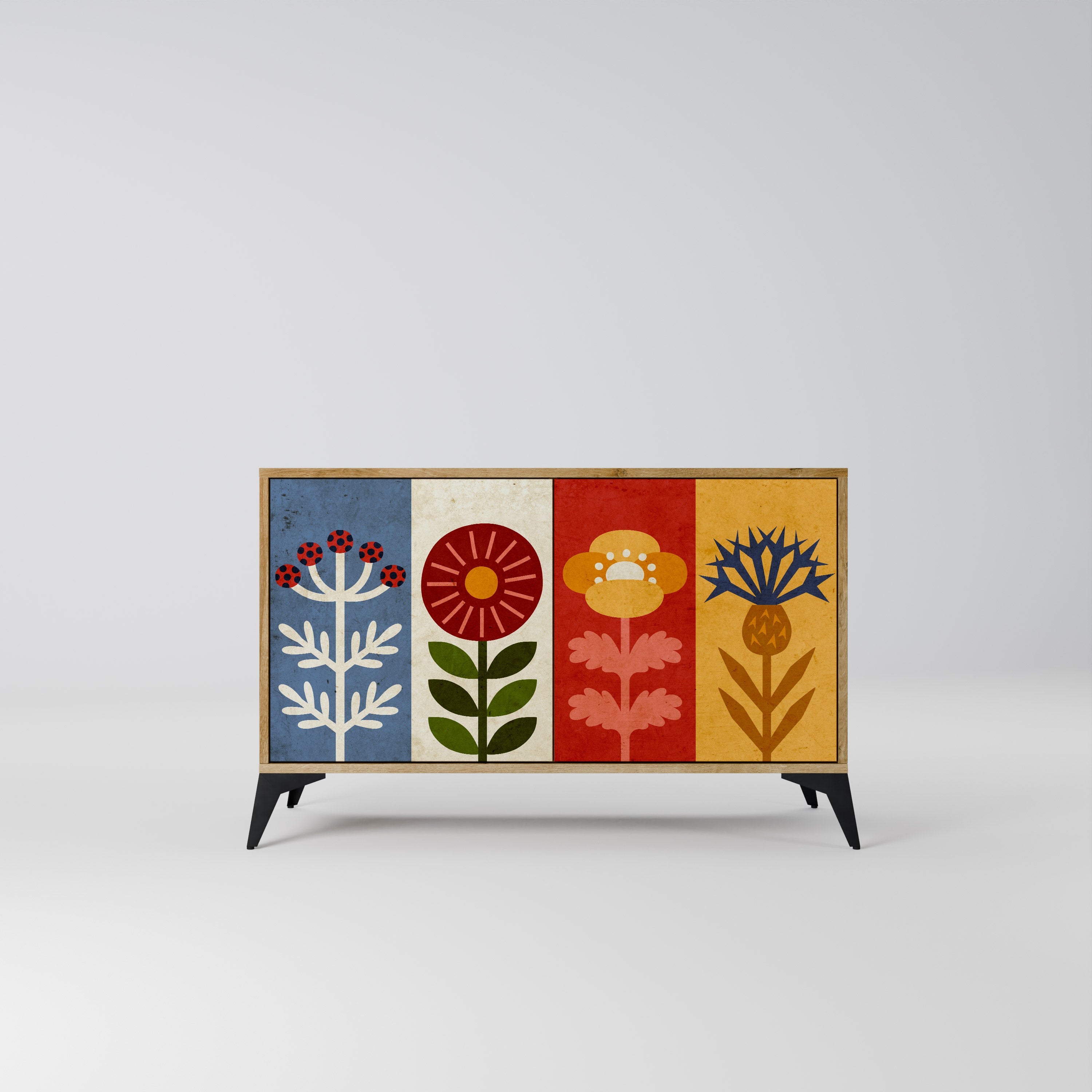 Aparador SCANDIC FLOWERET de 2 puertas con efecto roble