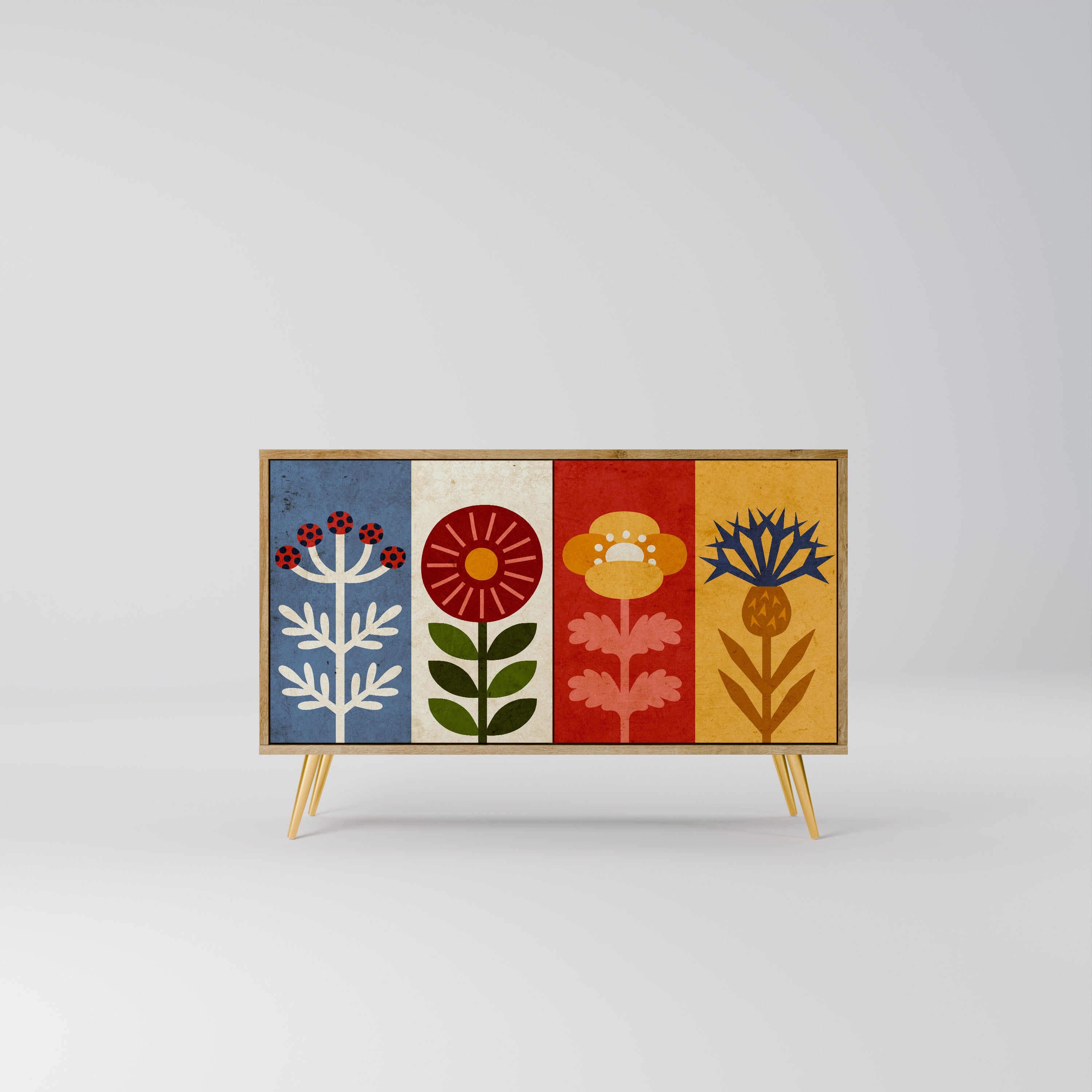 Aparador SCANDIC FLOWERET de 2 puertas con efecto roble