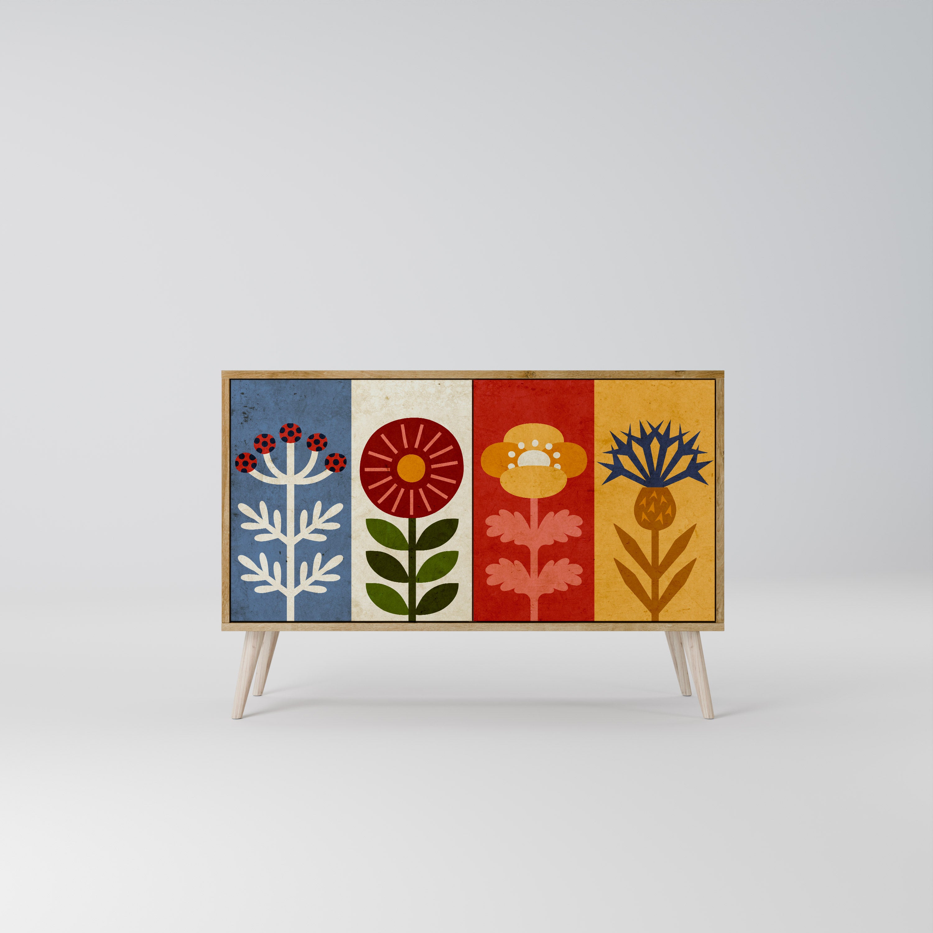 Aparador SCANDIC FLOWERET de 2 puertas con efecto roble