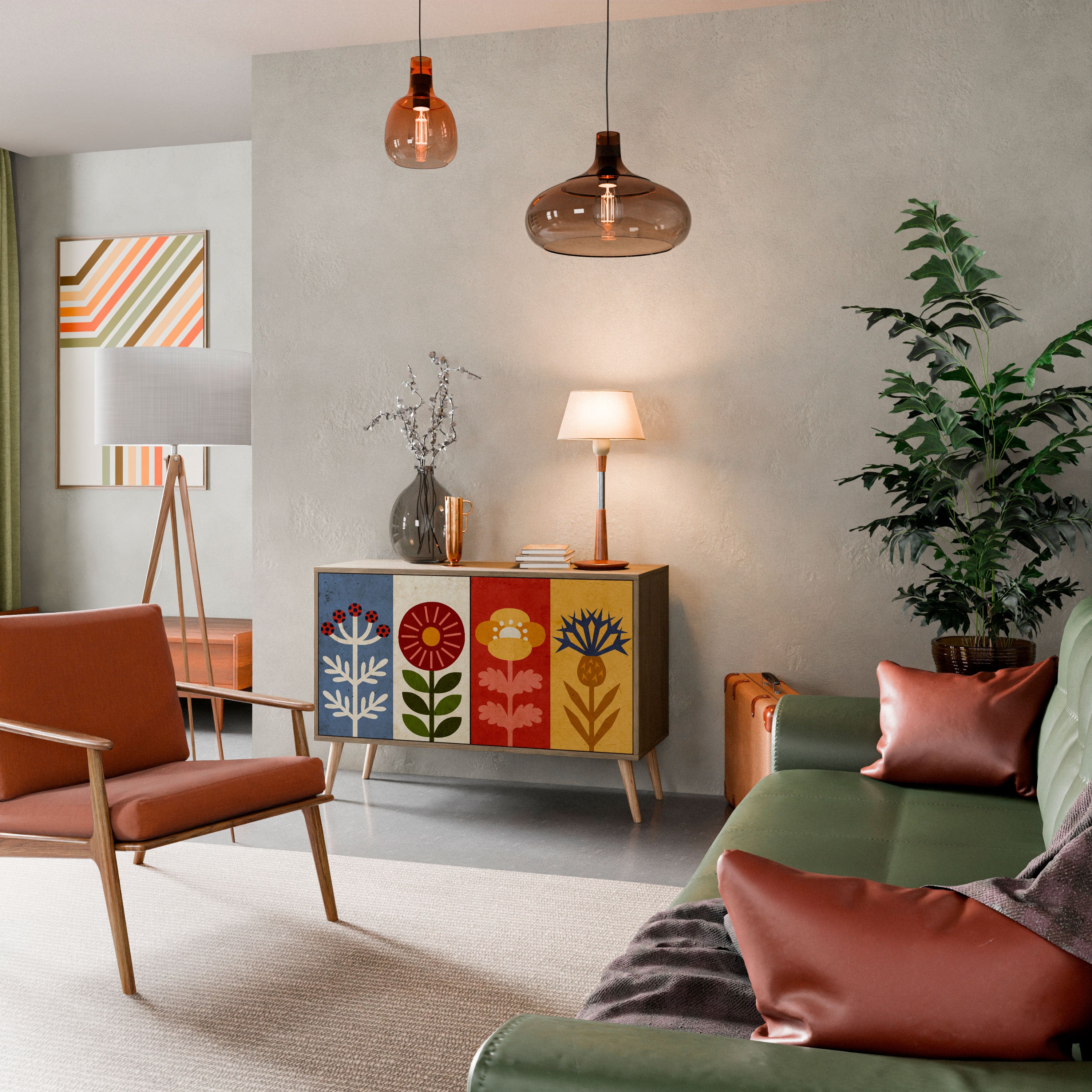 Aparador SCANDIC FLOWERET de 2 puertas con efecto roble