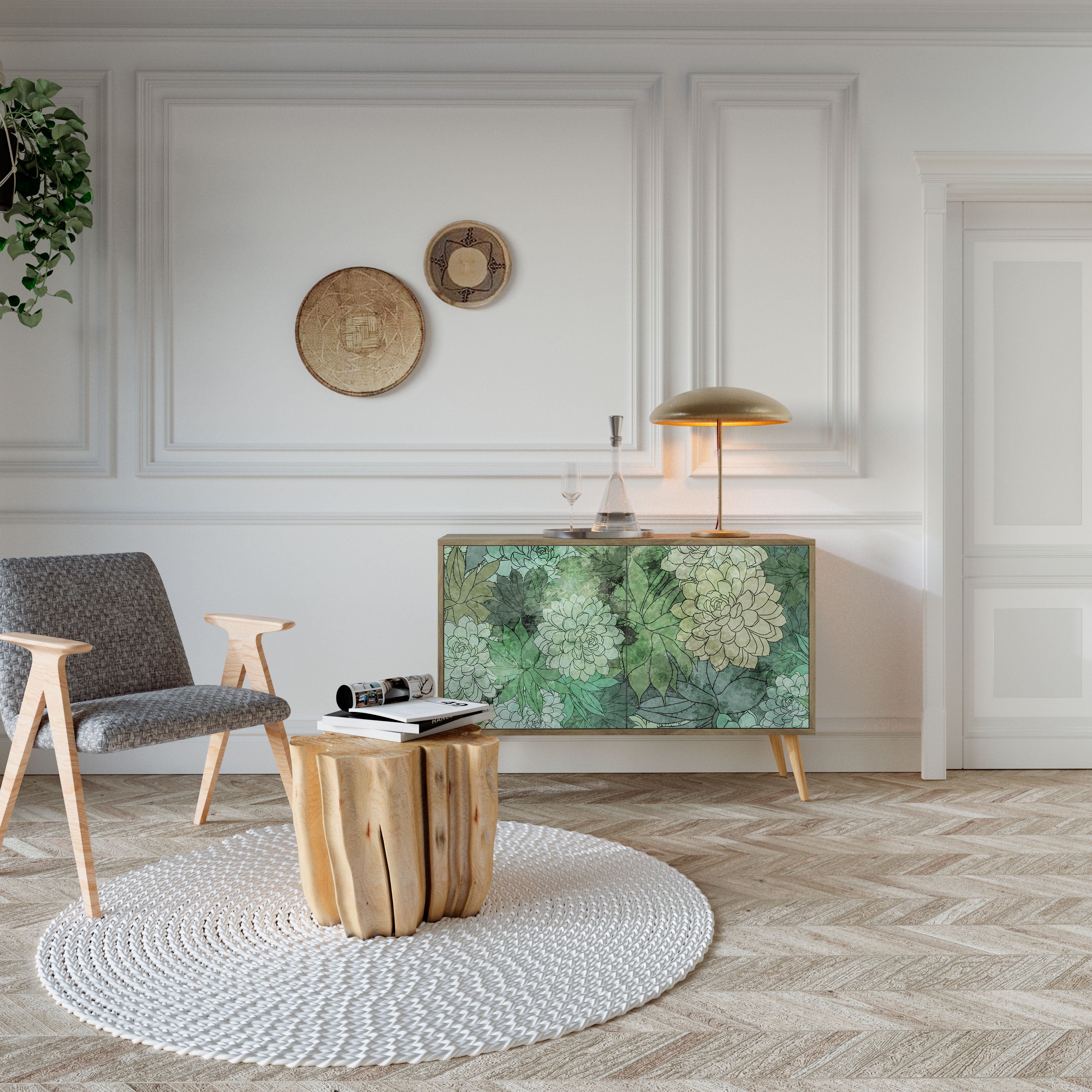 Aparador de 2 puertas SUCCULENT CLUSTER con efecto roble