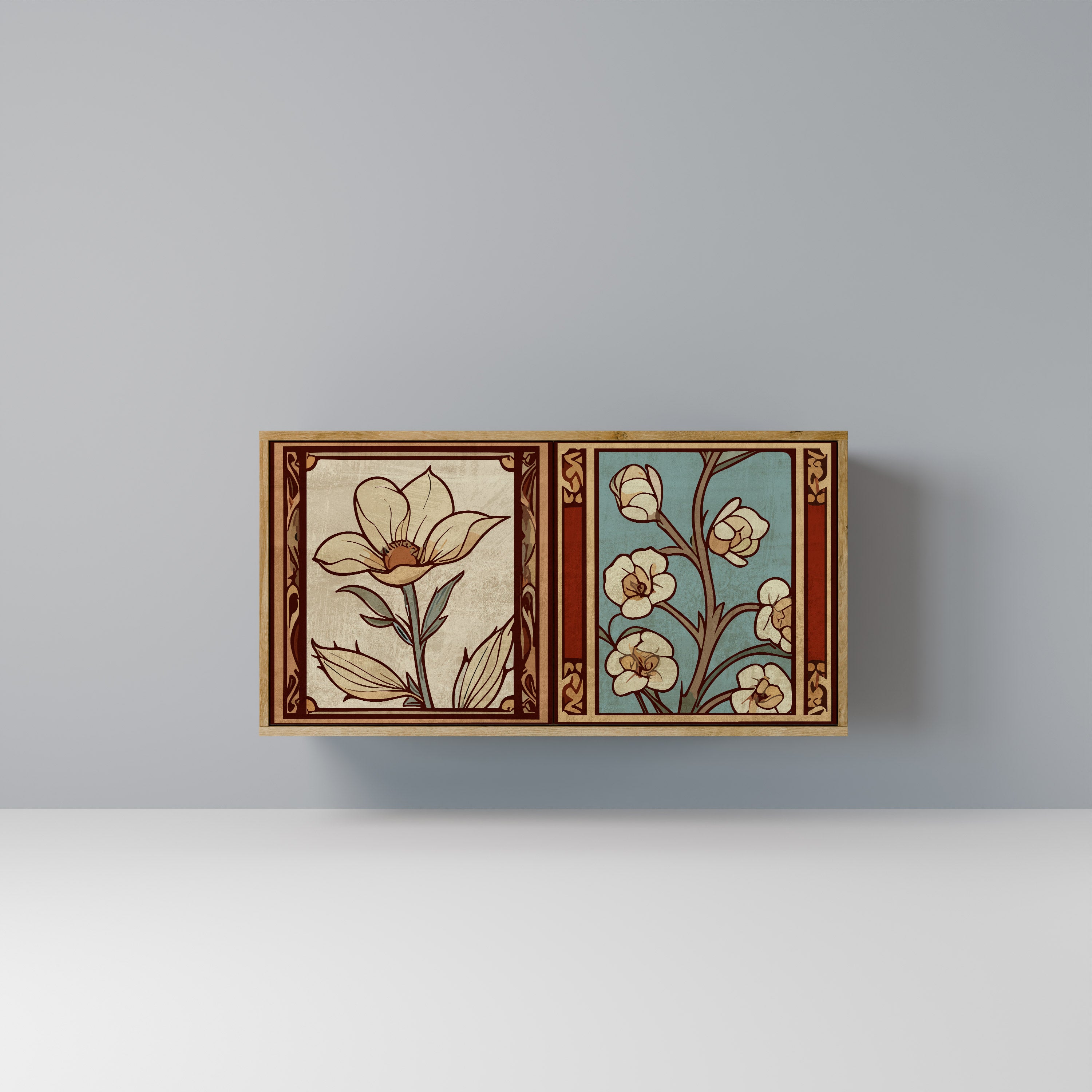 Aparador TIMELESS FLORA de 2 puertas con efecto roble