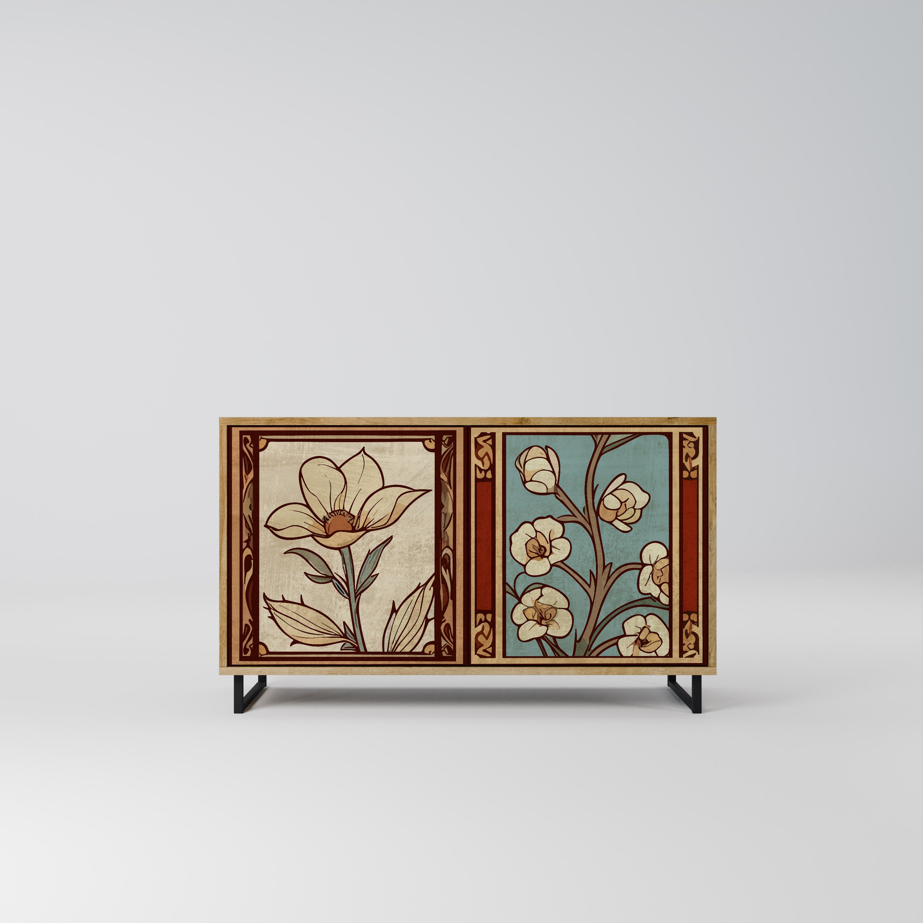 Aparador TIMELESS FLORA de 2 puertas con efecto roble