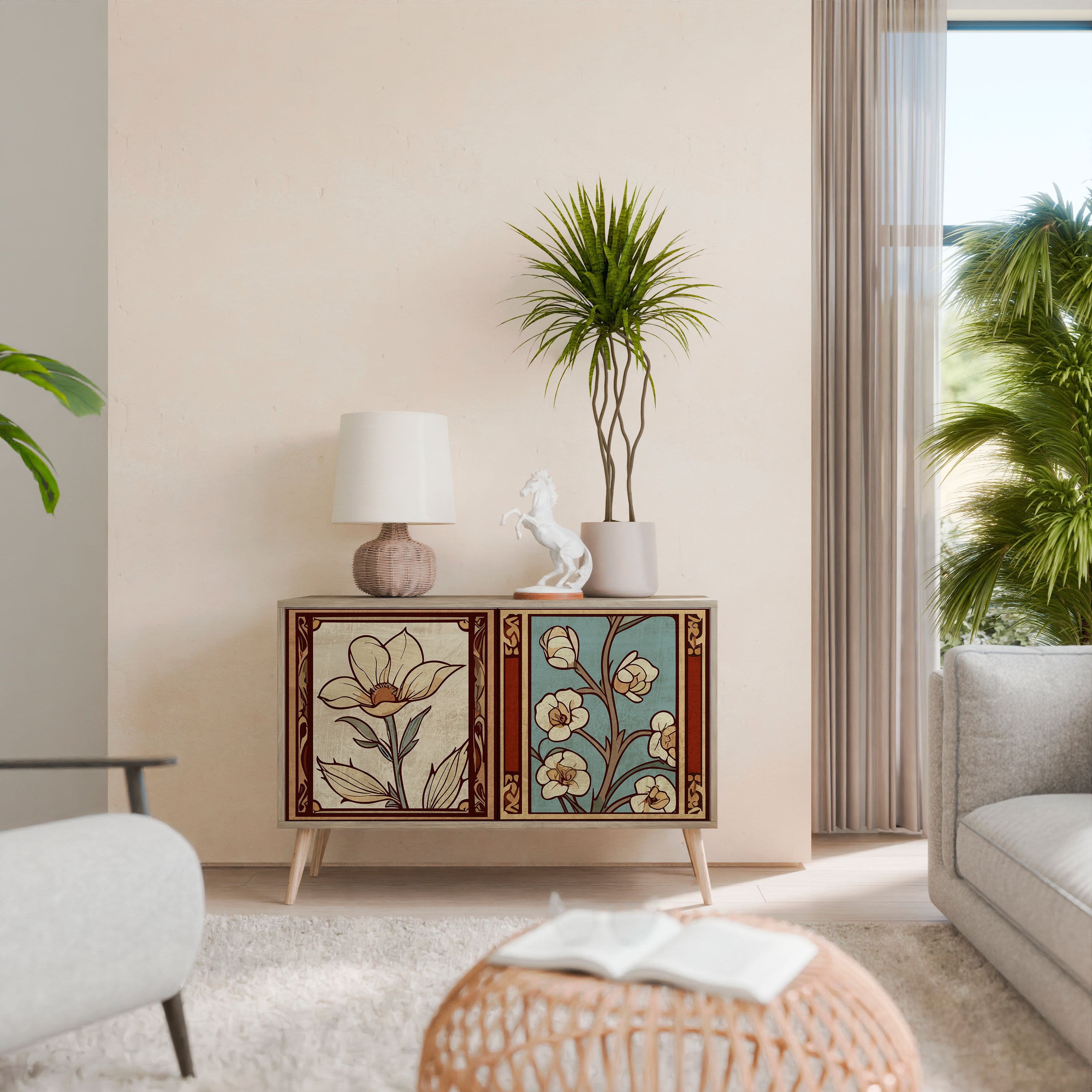 Aparador TIMELESS FLORA de 2 puertas con efecto roble