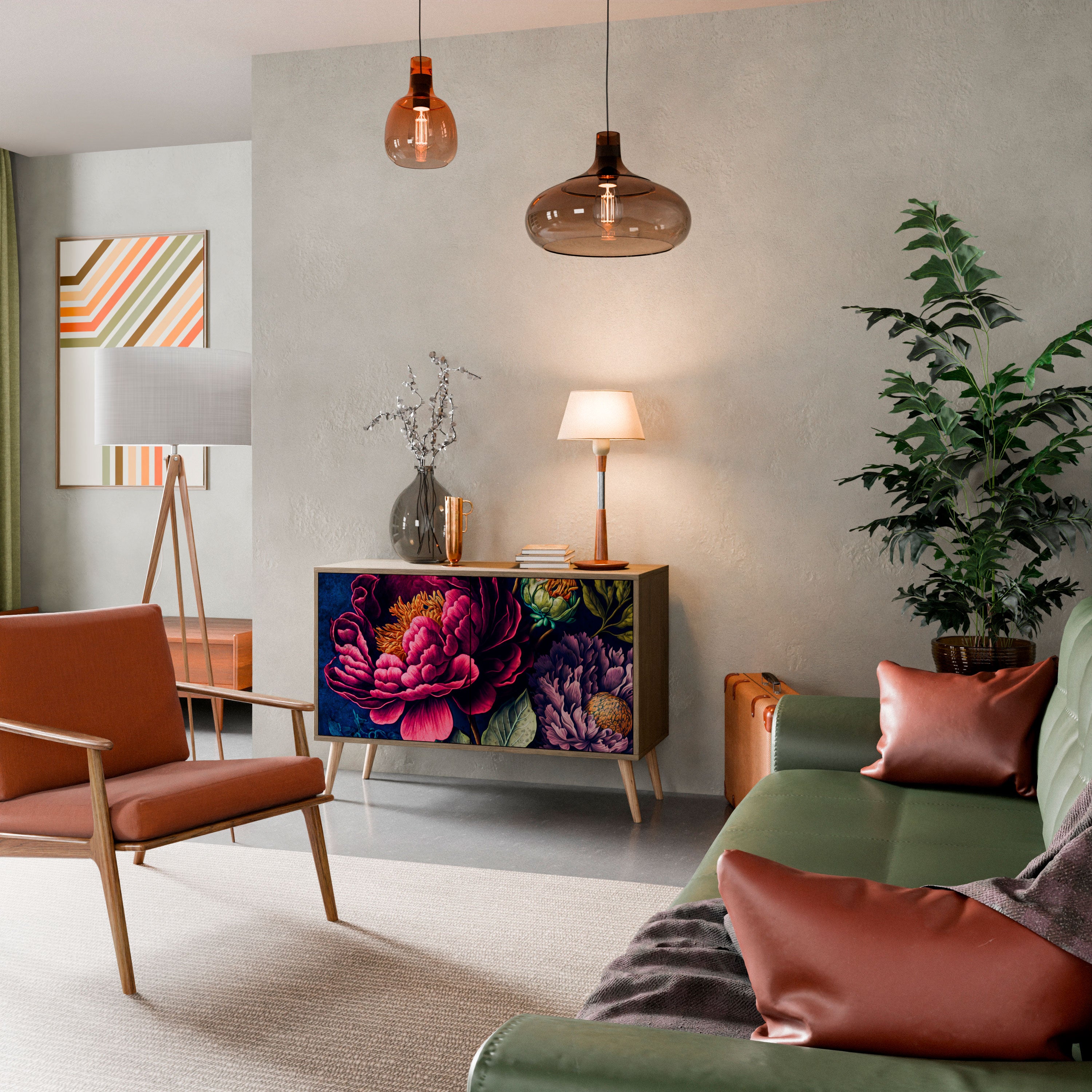 Aparador de 2 puertas BLOOMING ELEGANCE con efecto roble