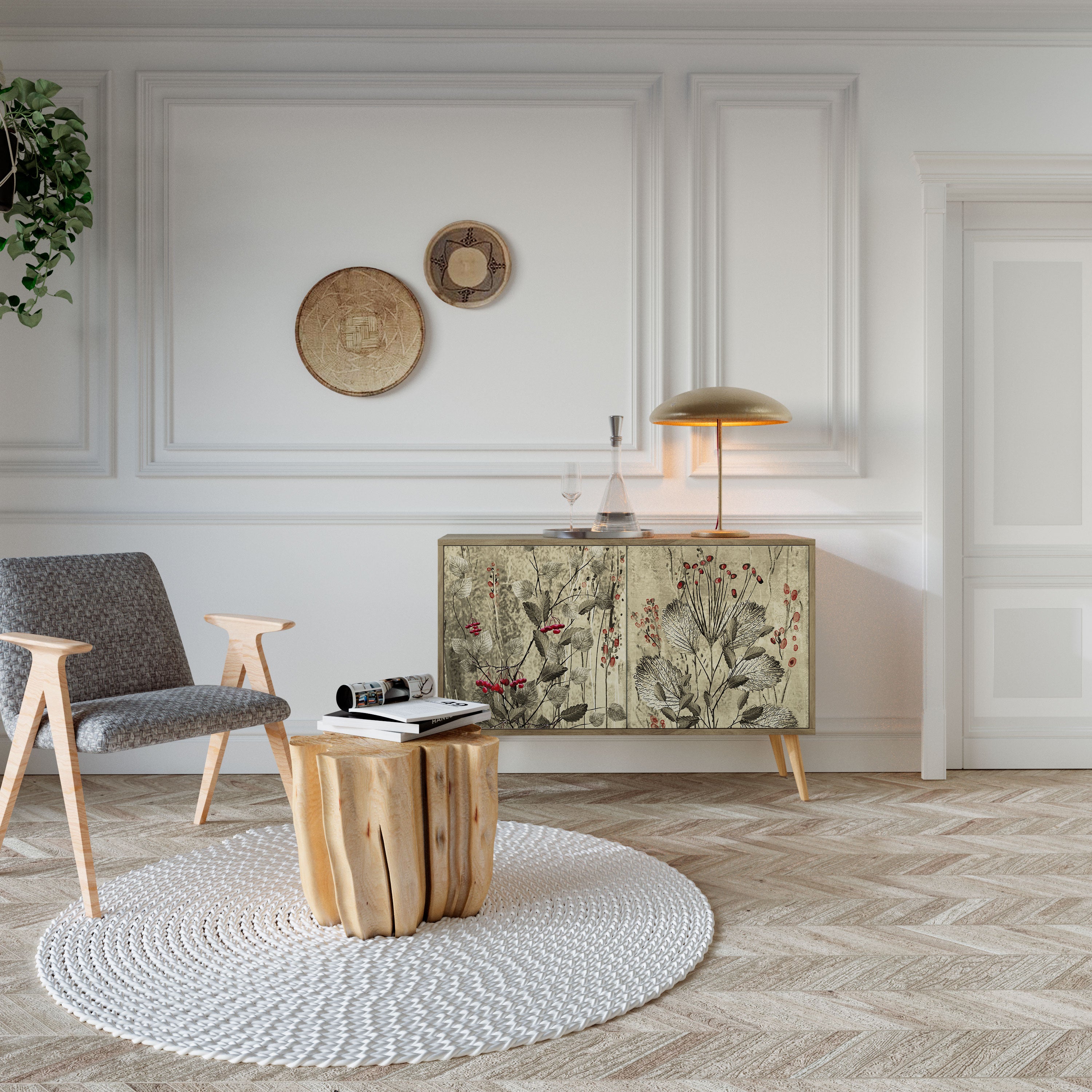 Aparador de 2 puertas HERBAL GRACE con efecto roble