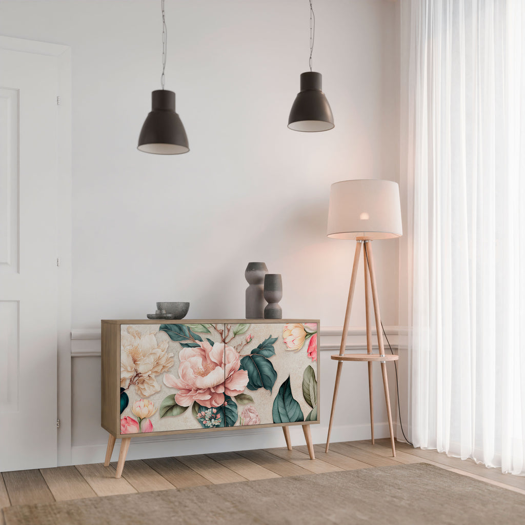 Aparador de 2 puertas FLORAL GRACE con efecto roble