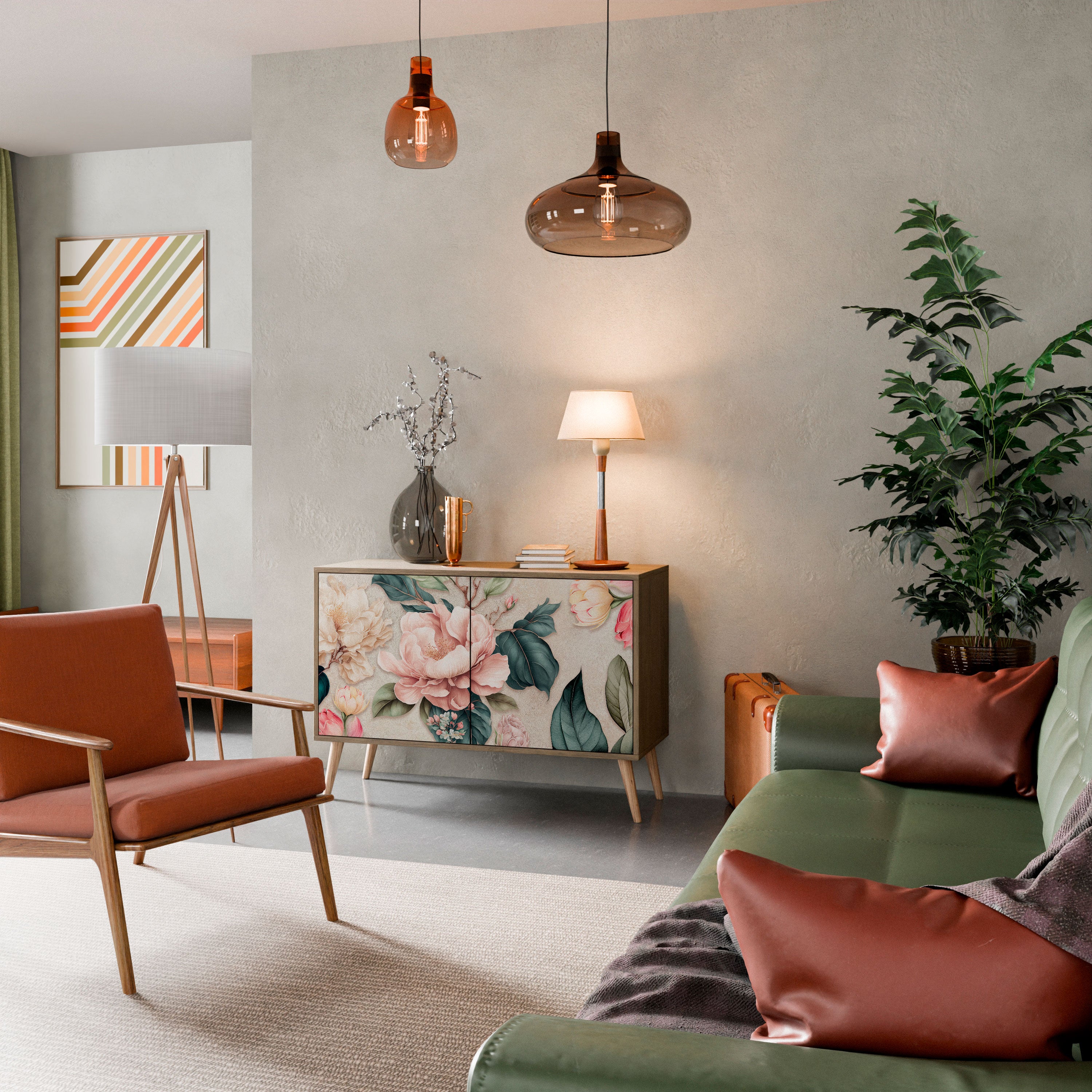 Aparador de 2 puertas FLORAL GRACE con efecto roble