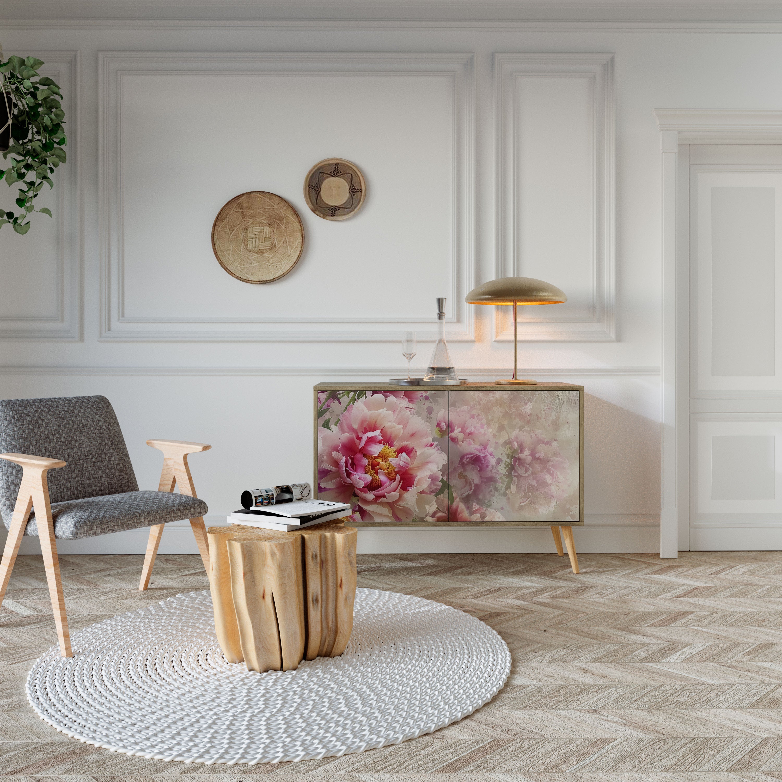 Aparador de 2 puertas PEONY WHISPER con efecto roble