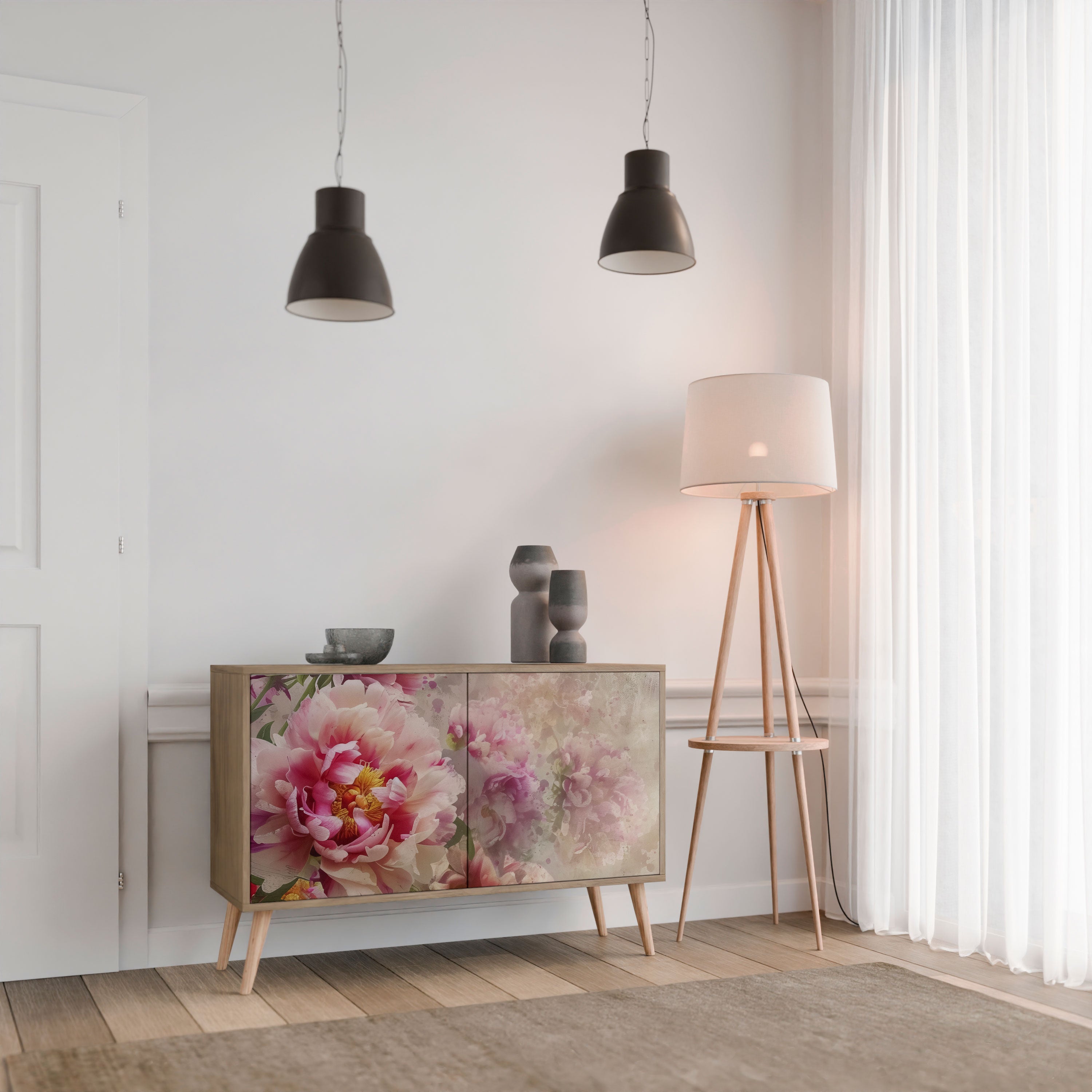 Aparador de 2 puertas PEONY WHISPER con efecto roble