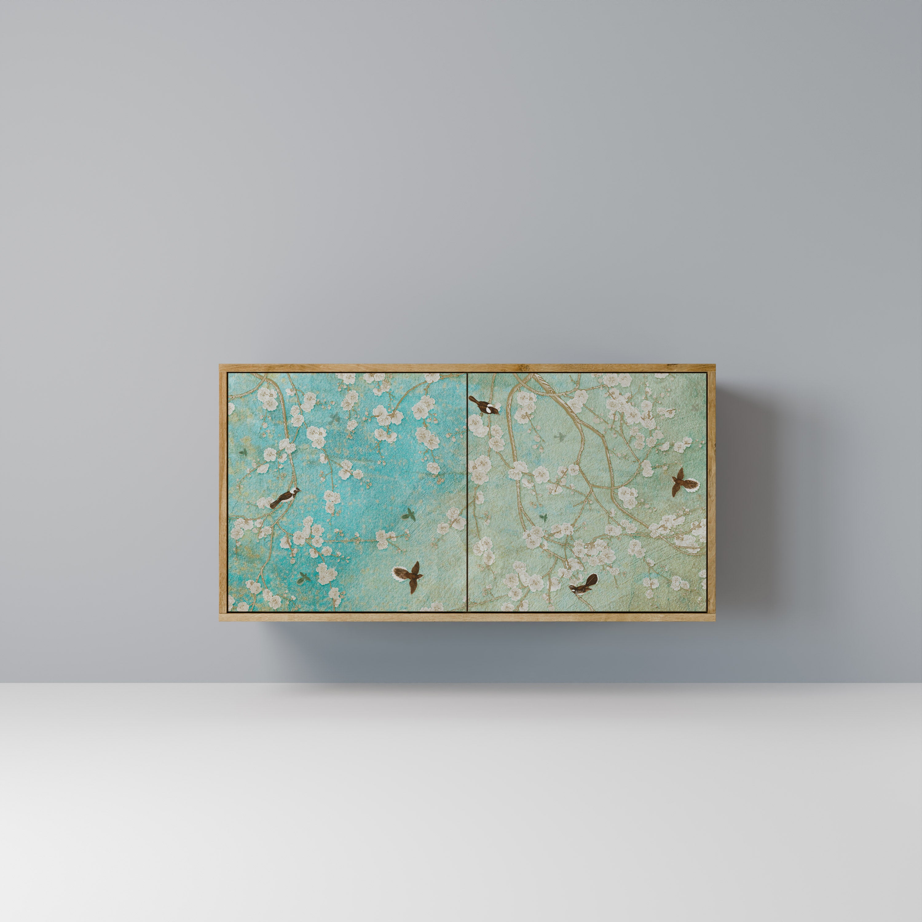 Aparador de 2 puertas BLOOMING CHARM con efecto roble