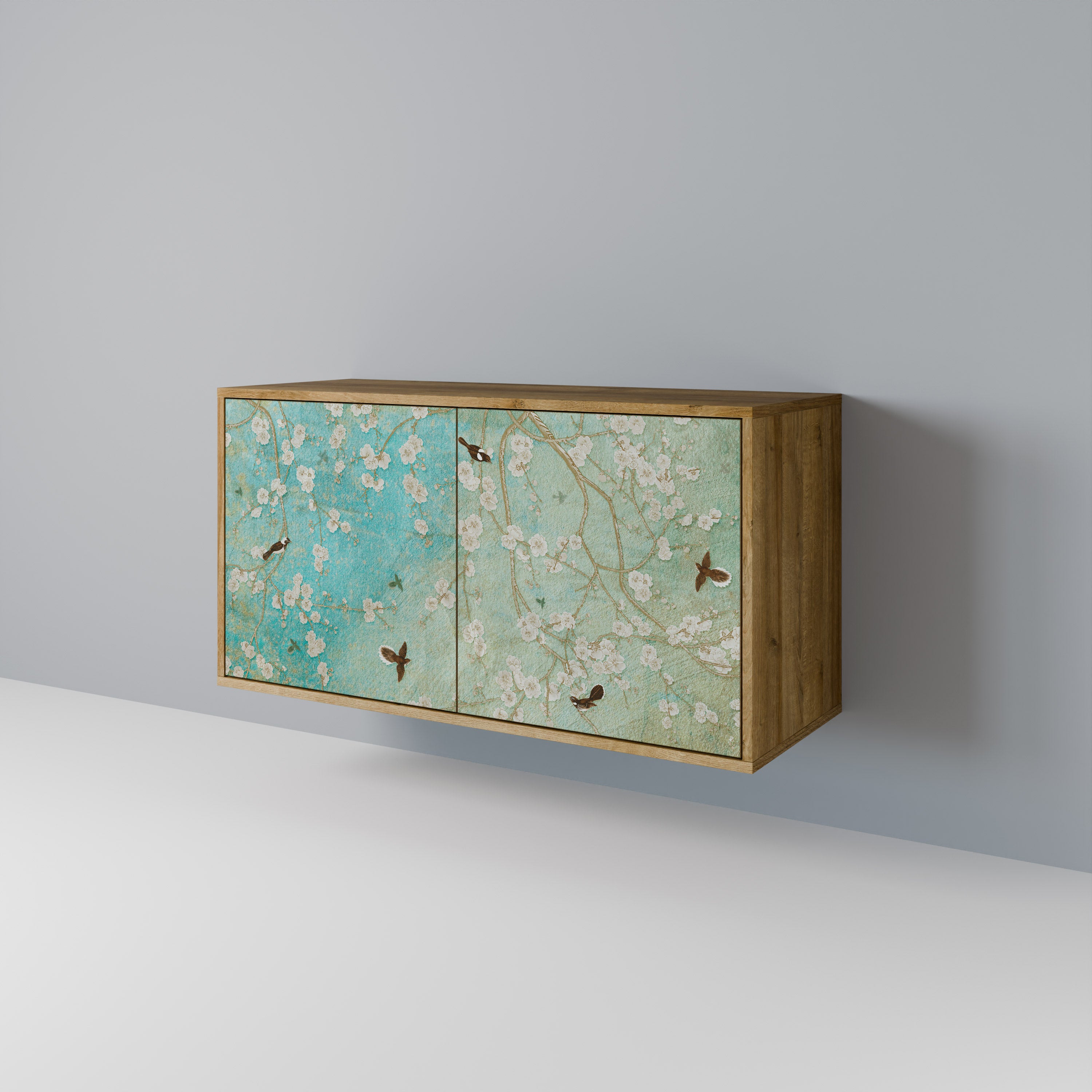 Aparador de 2 puertas BLOOMING CHARM con efecto roble