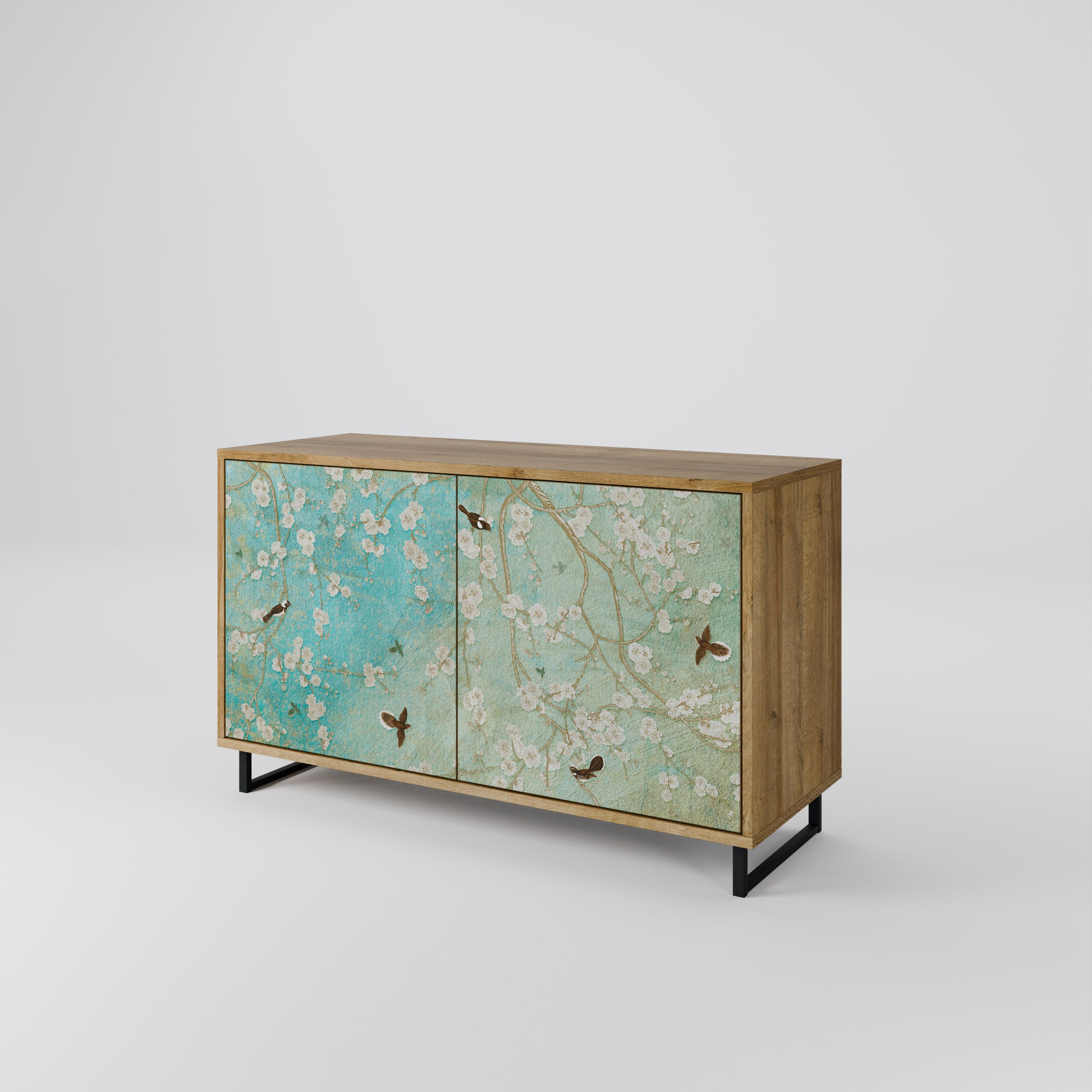 Aparador de 2 puertas BLOOMING CHARM con efecto roble