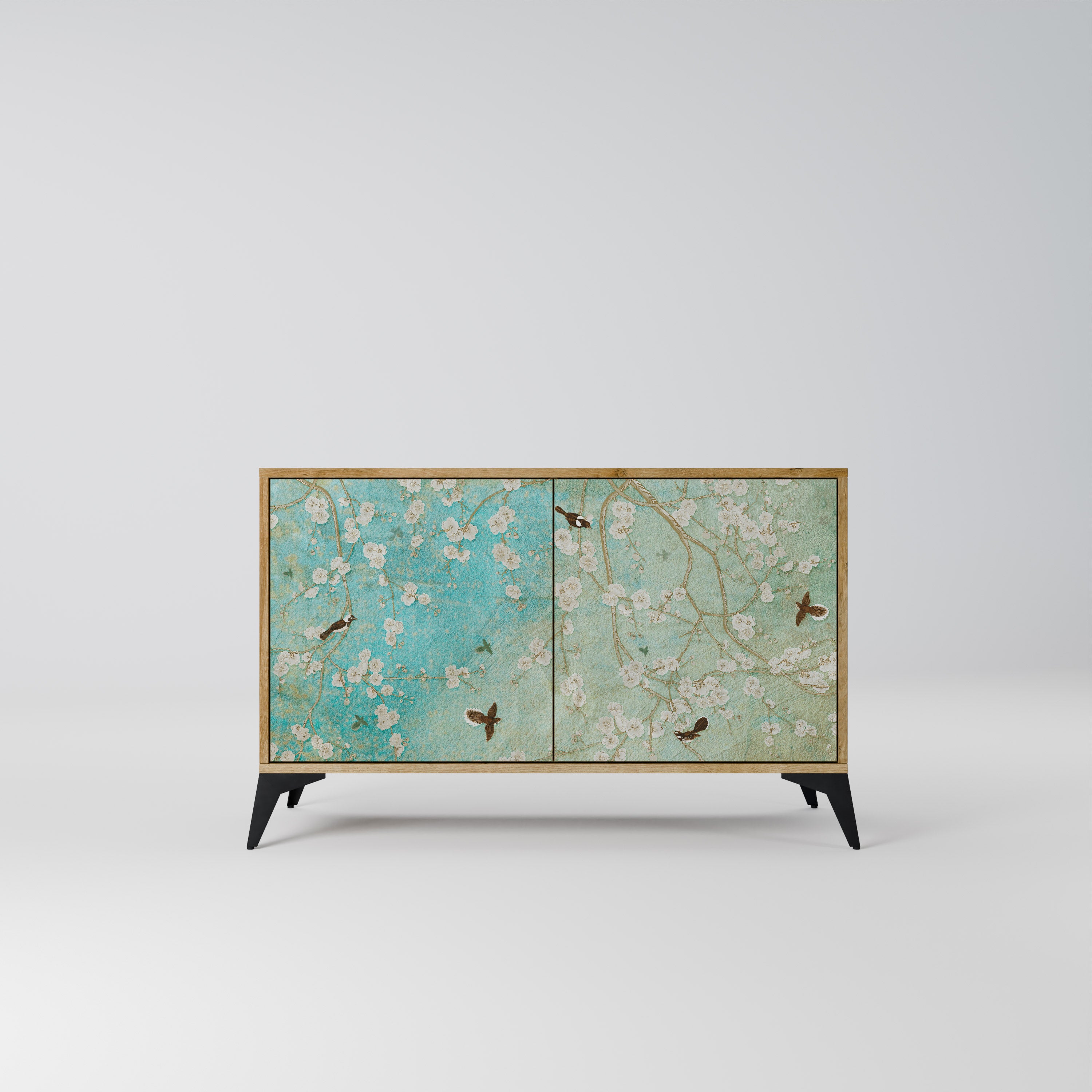 Aparador de 2 puertas BLOOMING CHARM con efecto roble