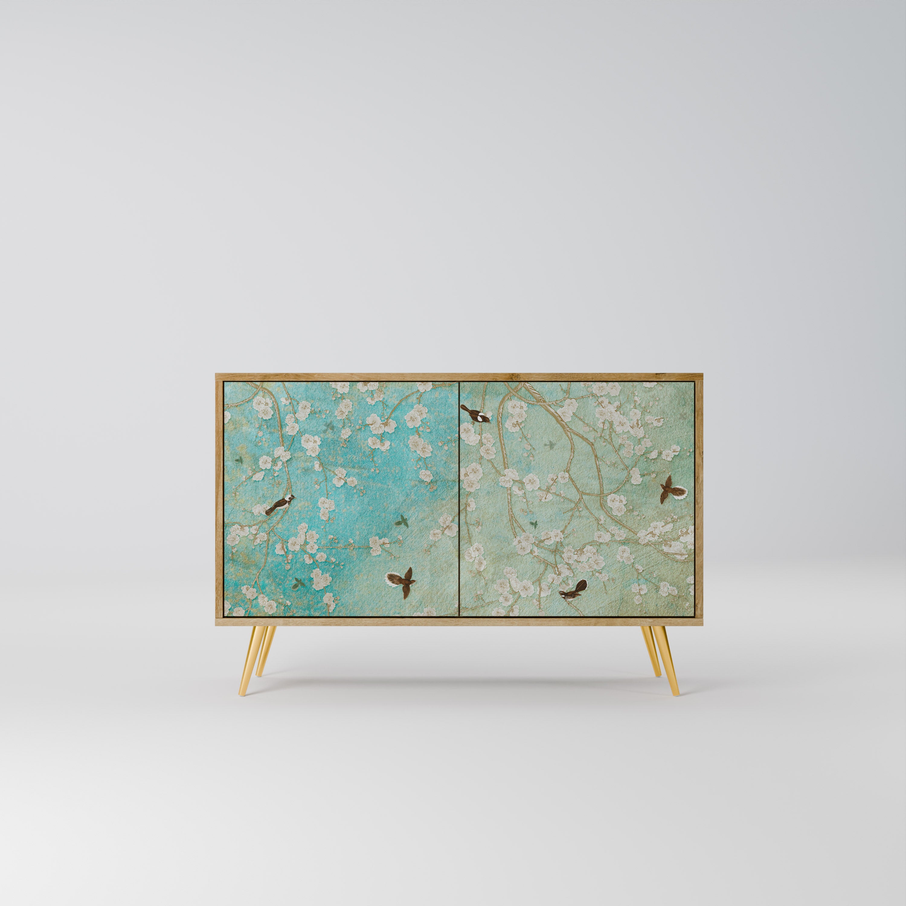 Aparador de 2 puertas BLOOMING CHARM con efecto roble