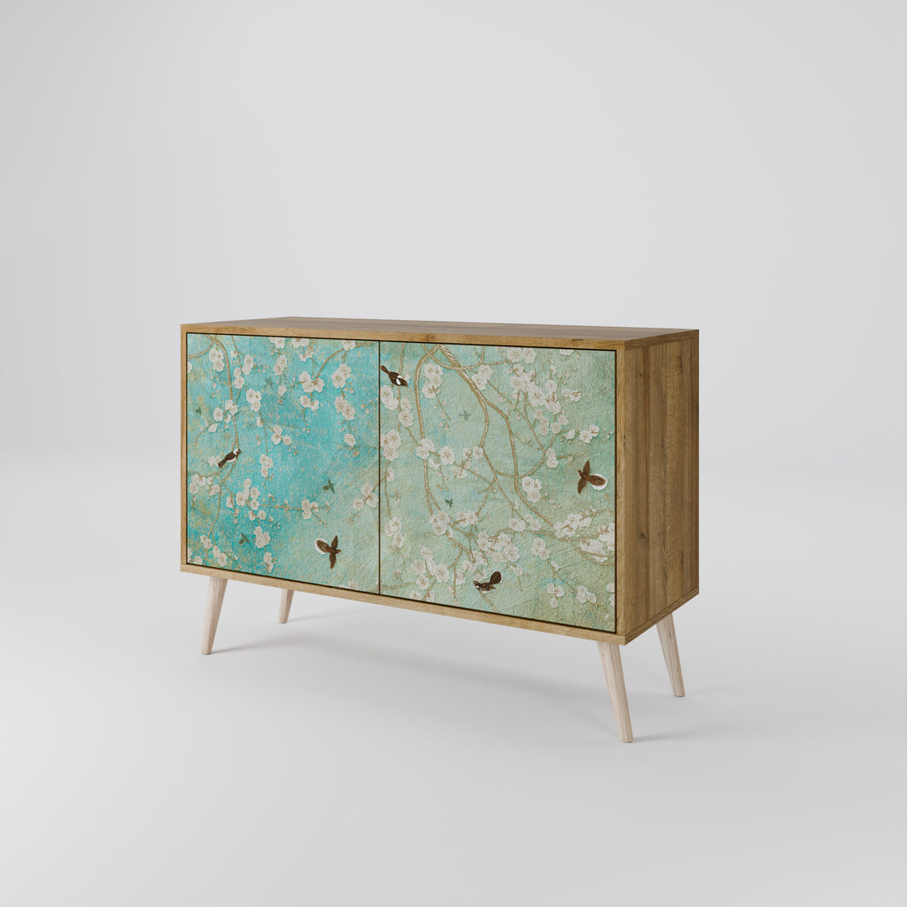 Aparador de 2 puertas BLOOMING CHARM con efecto roble