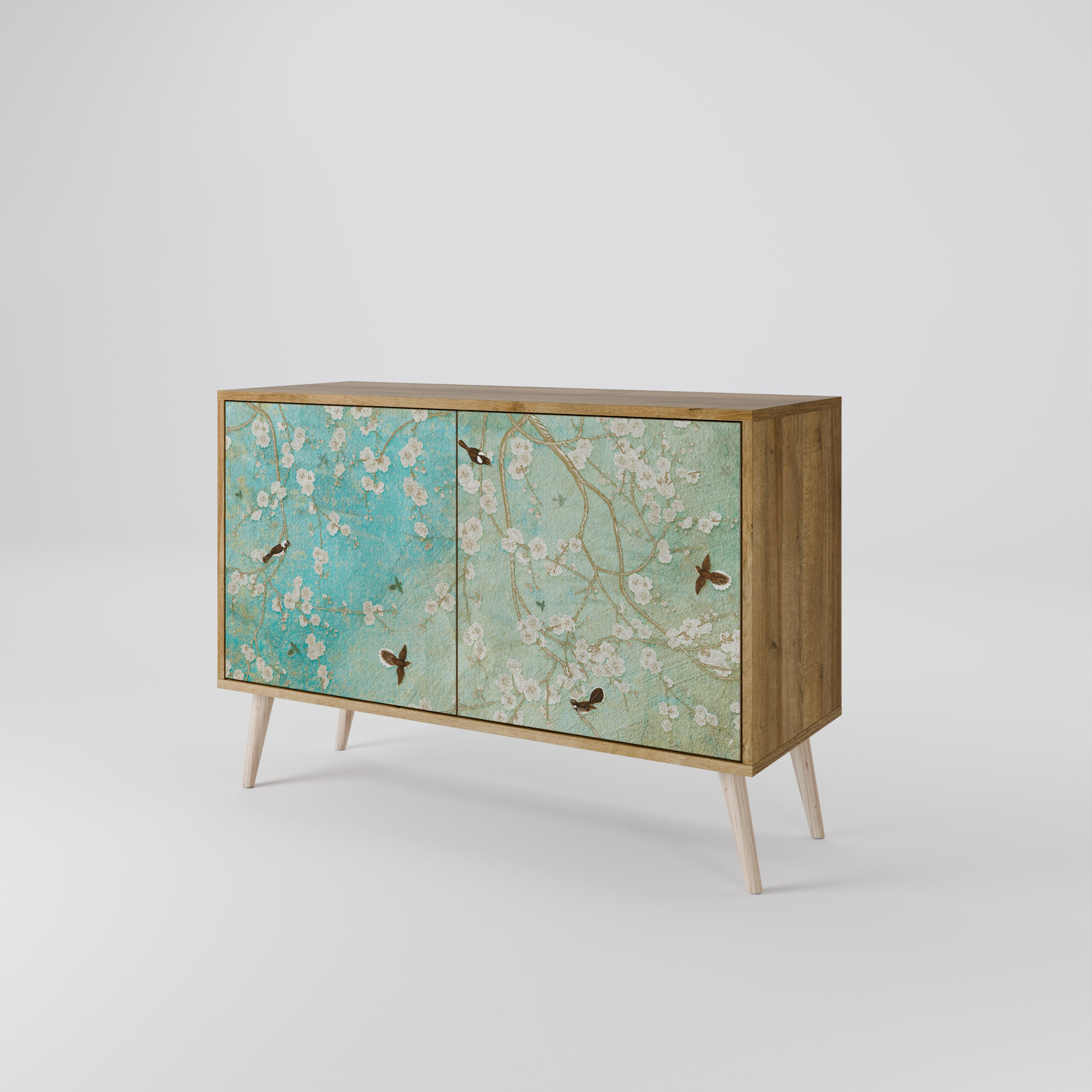 Aparador de 2 puertas BLOOMING CHARM con efecto roble