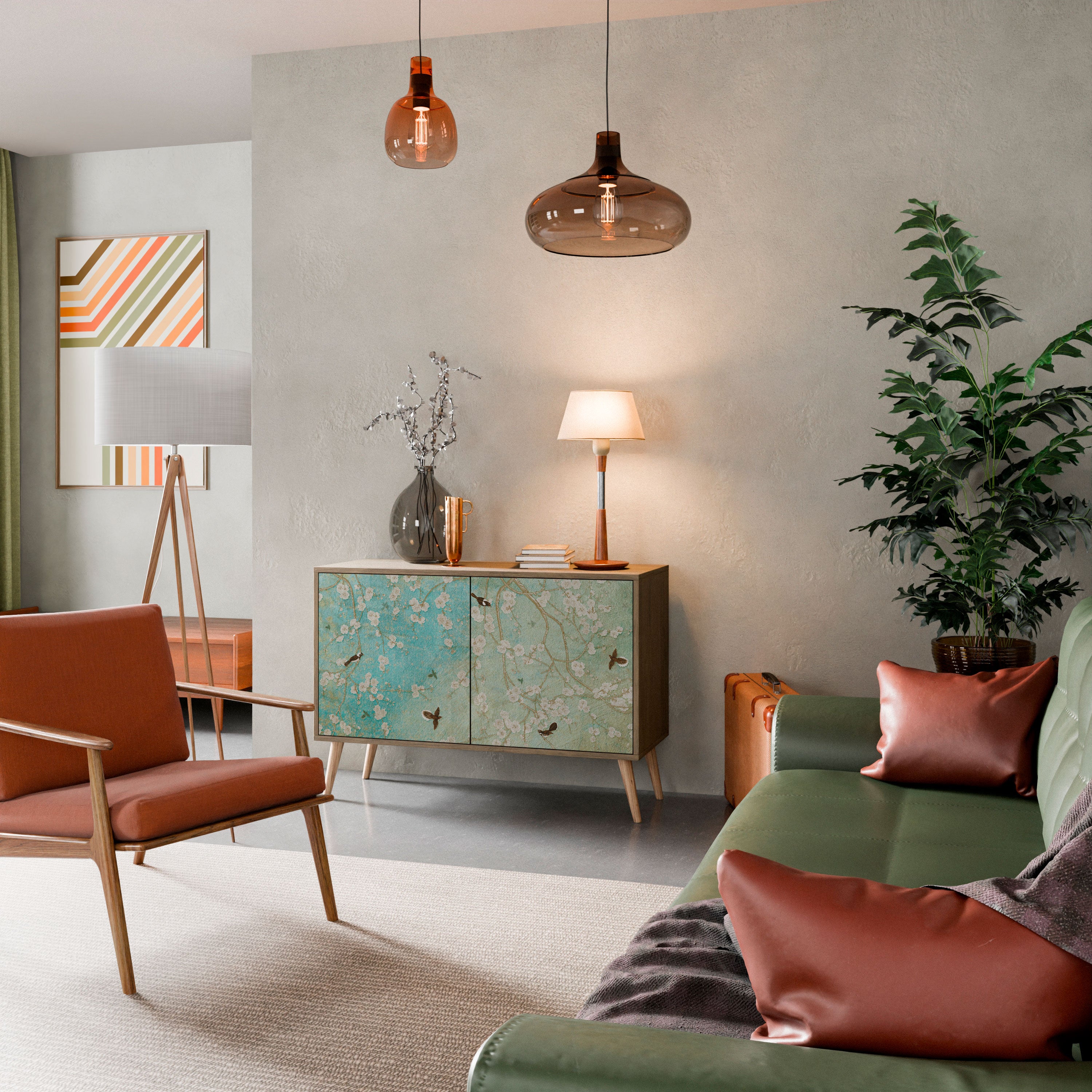 Aparador de 2 puertas BLOOMING CHARM con efecto roble