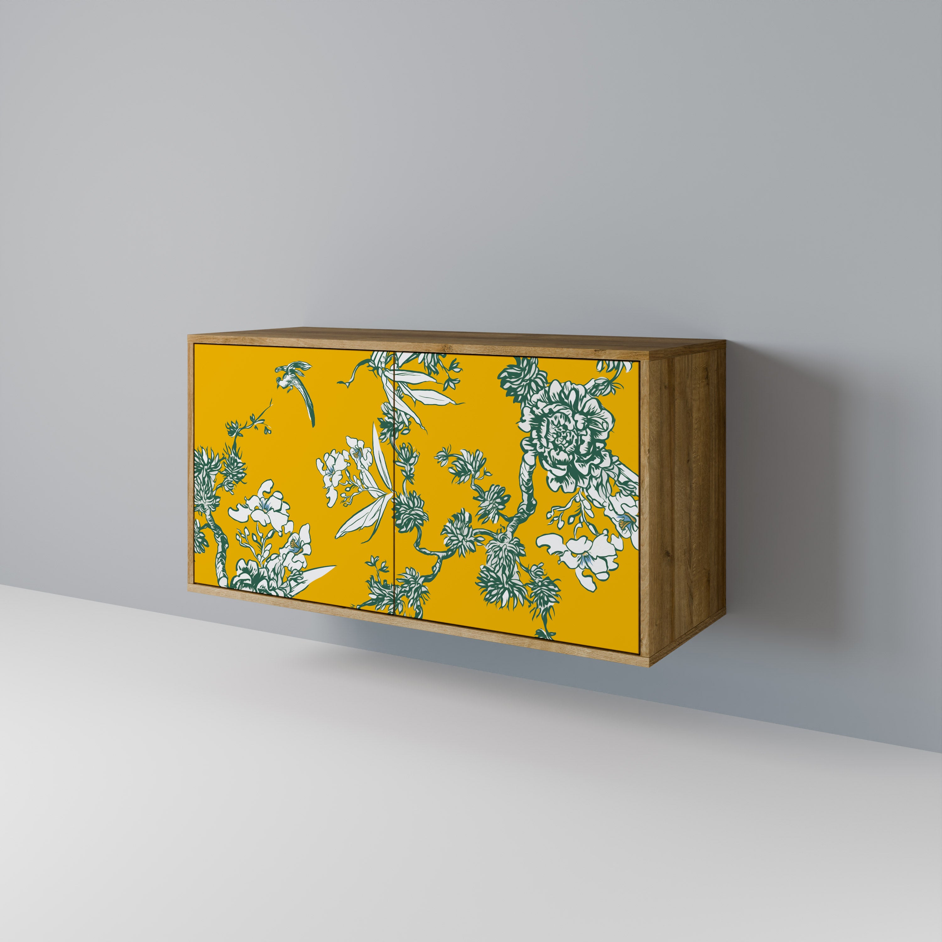 Aparador de 2 puertas YELLOW CHINOISERIE con efecto roble