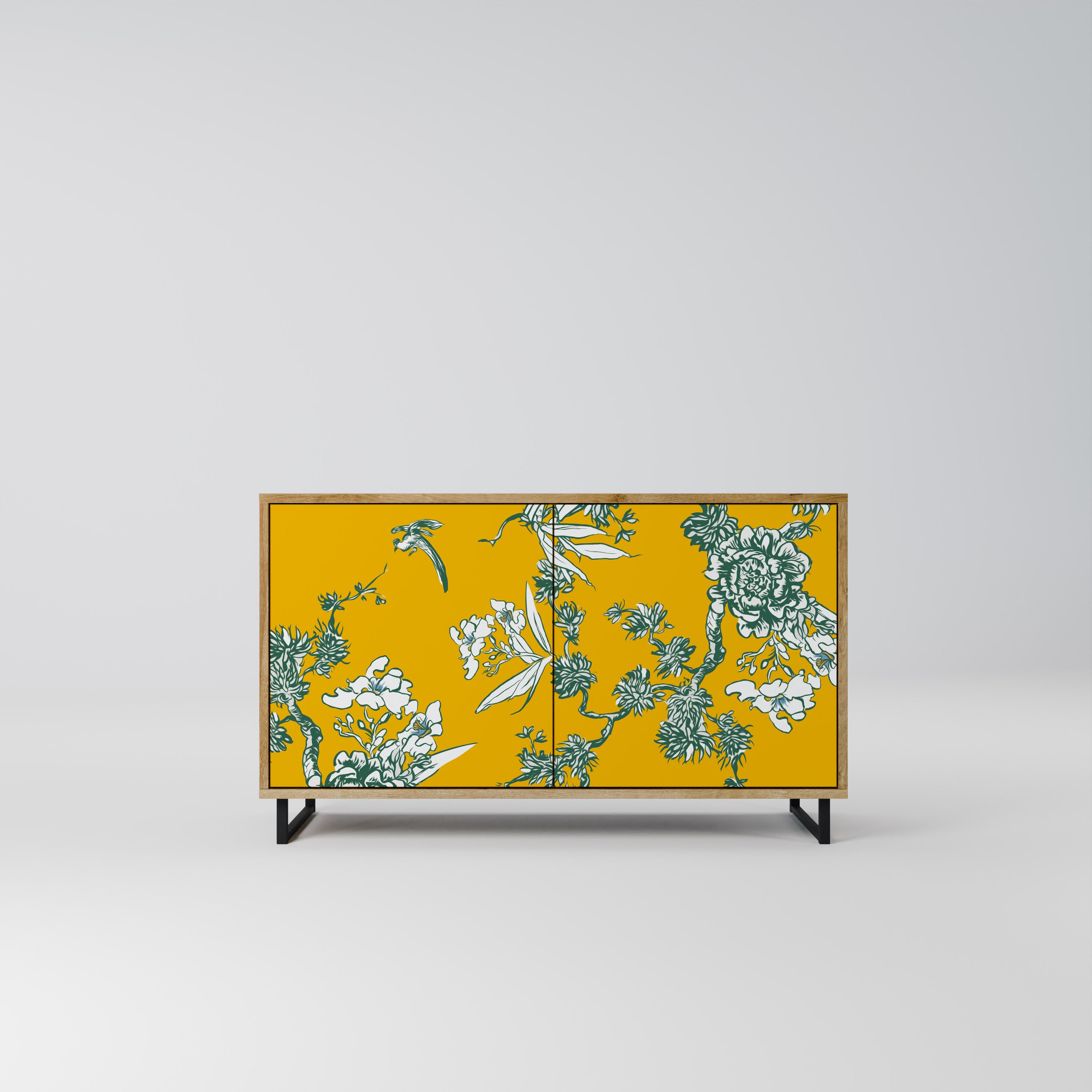 Aparador de 2 puertas YELLOW CHINOISERIE con efecto roble
