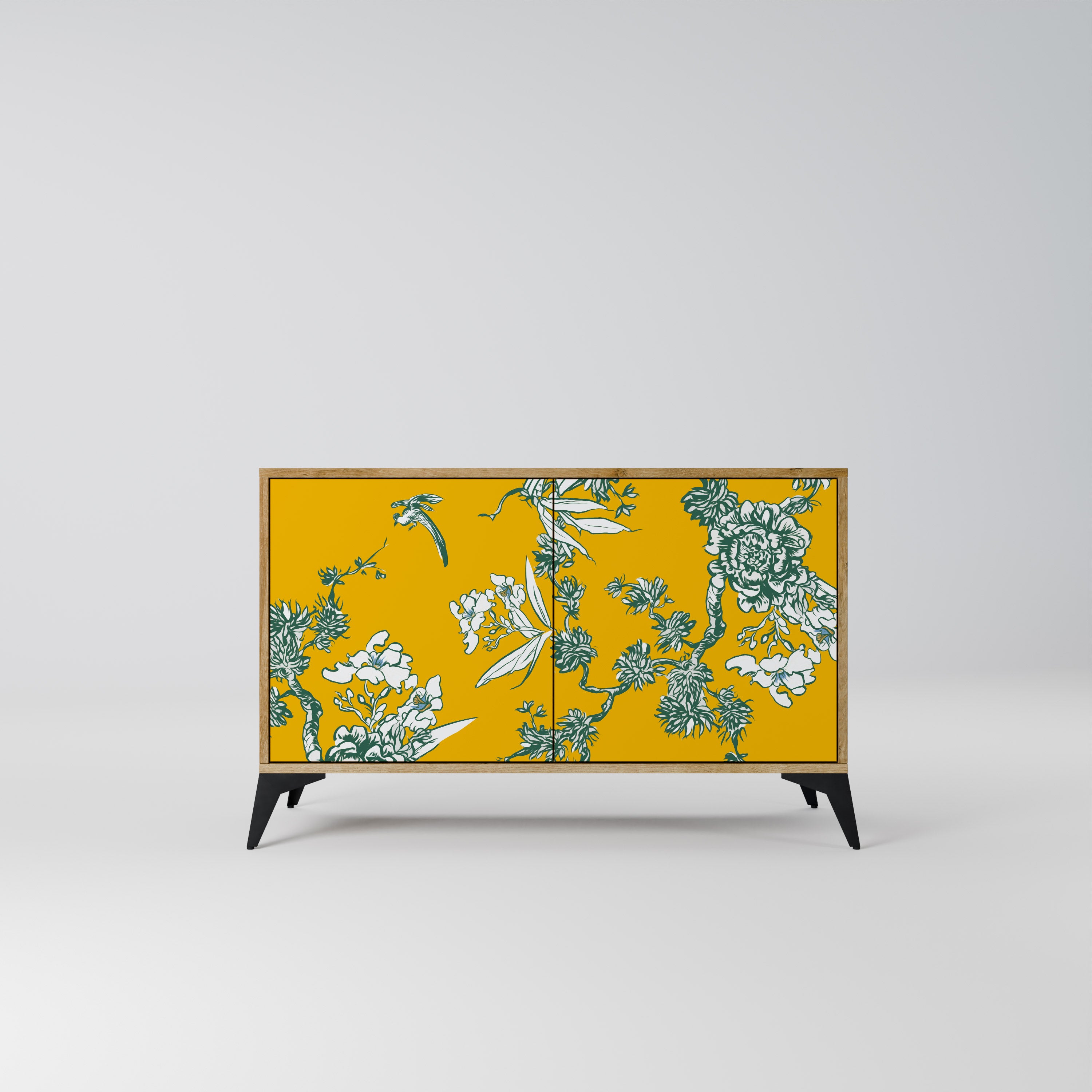 Aparador de 2 puertas YELLOW CHINOISERIE con efecto roble