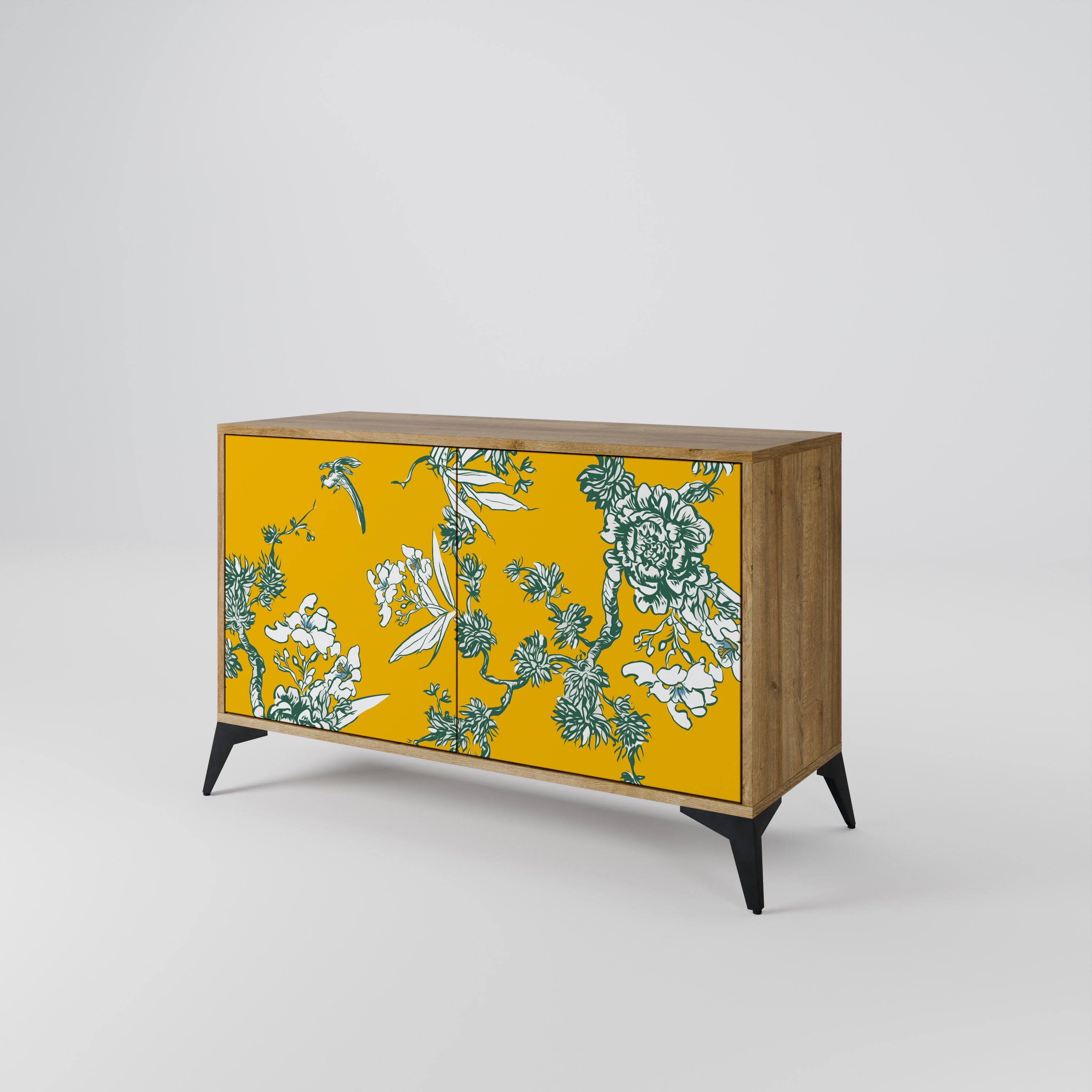 Aparador de 2 puertas YELLOW CHINOISERIE con efecto roble