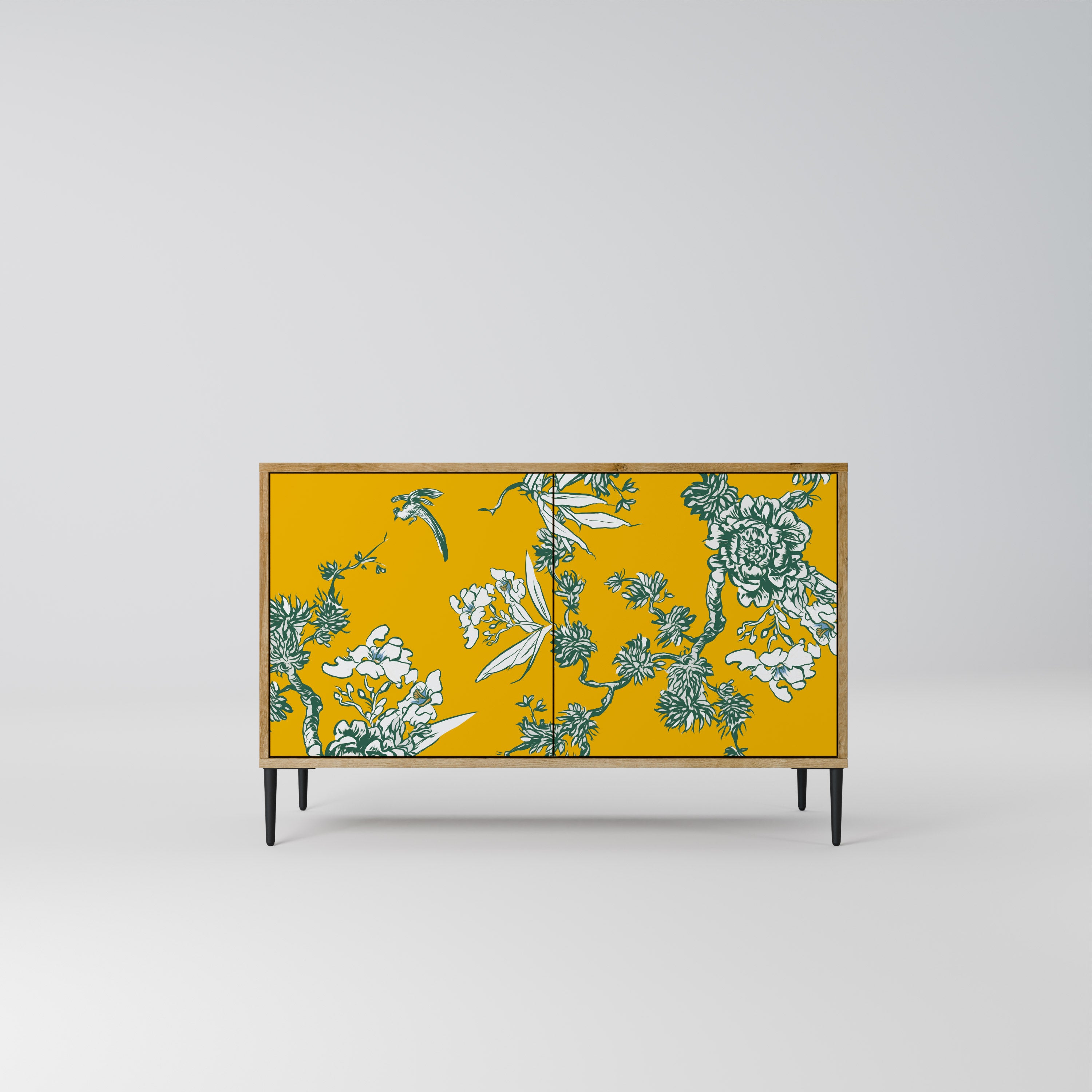 Aparador de 2 puertas YELLOW CHINOISERIE con efecto roble