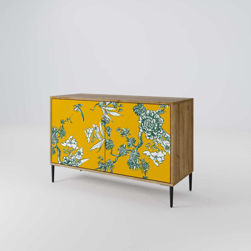 Aparador de 2 puertas YELLOW CHINOISERIE con efecto roble