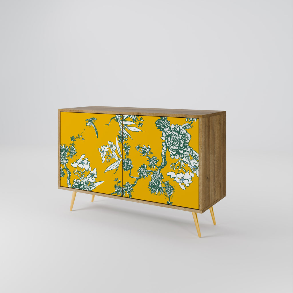 Aparador de 2 puertas YELLOW CHINOISERIE con efecto roble