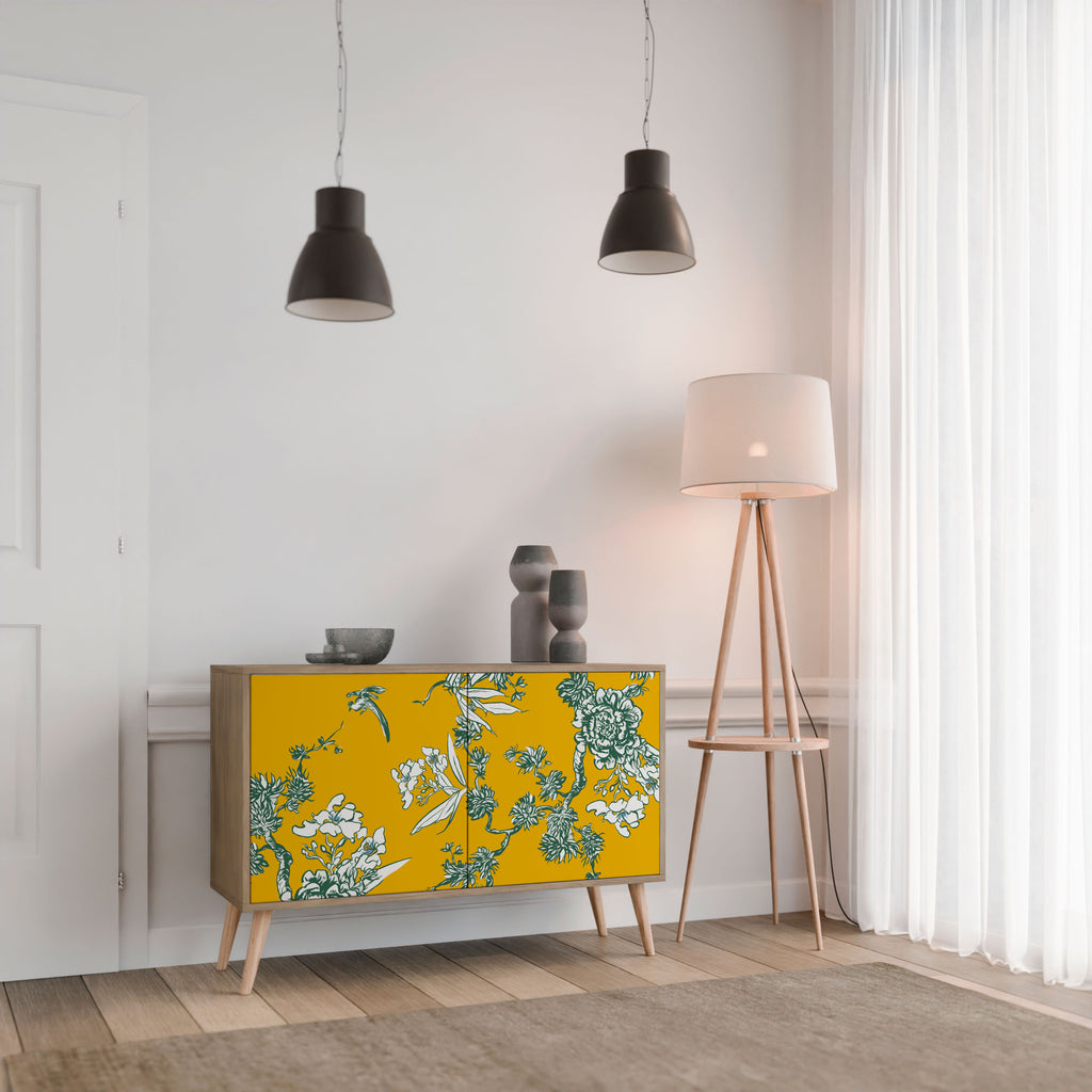 Aparador de 2 puertas YELLOW CHINOISERIE con efecto roble