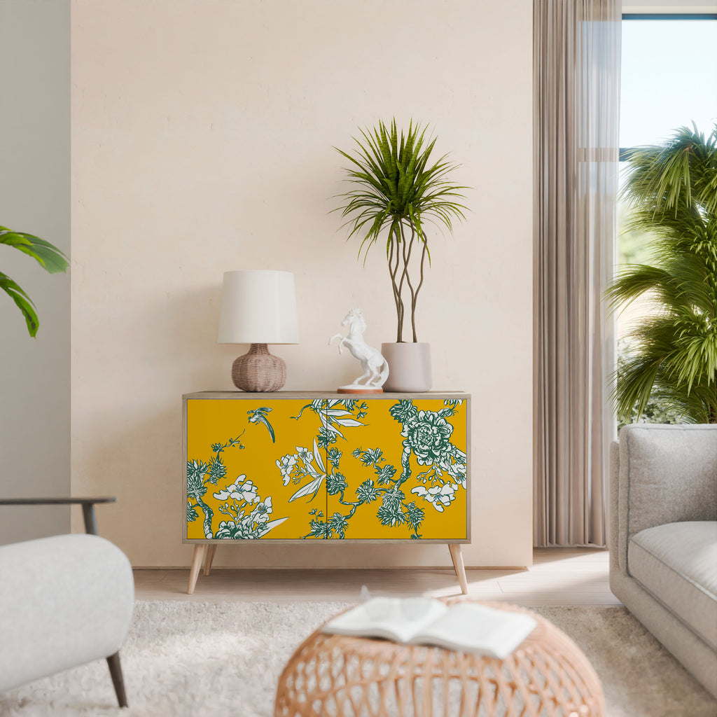 Aparador de 2 puertas YELLOW CHINOISERIE con efecto roble