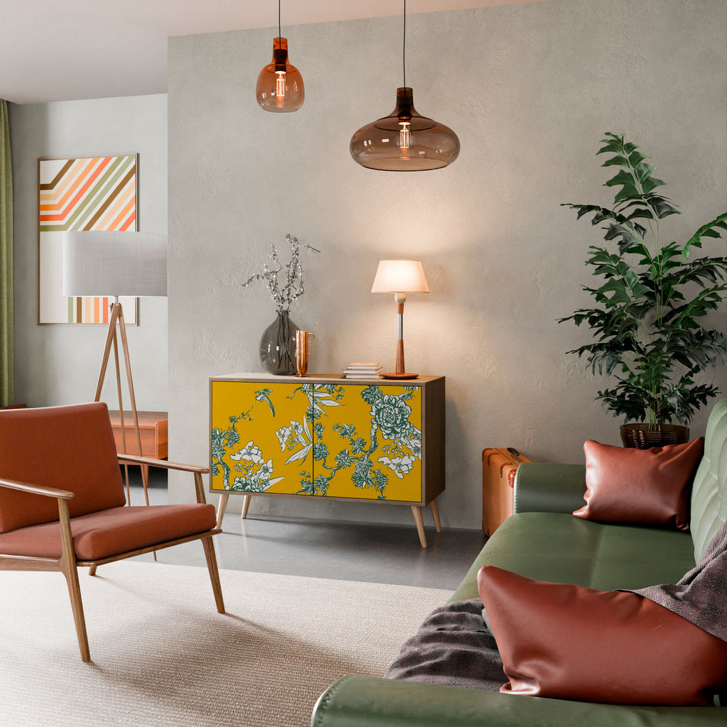 Aparador de 2 puertas YELLOW CHINOISERIE con efecto roble