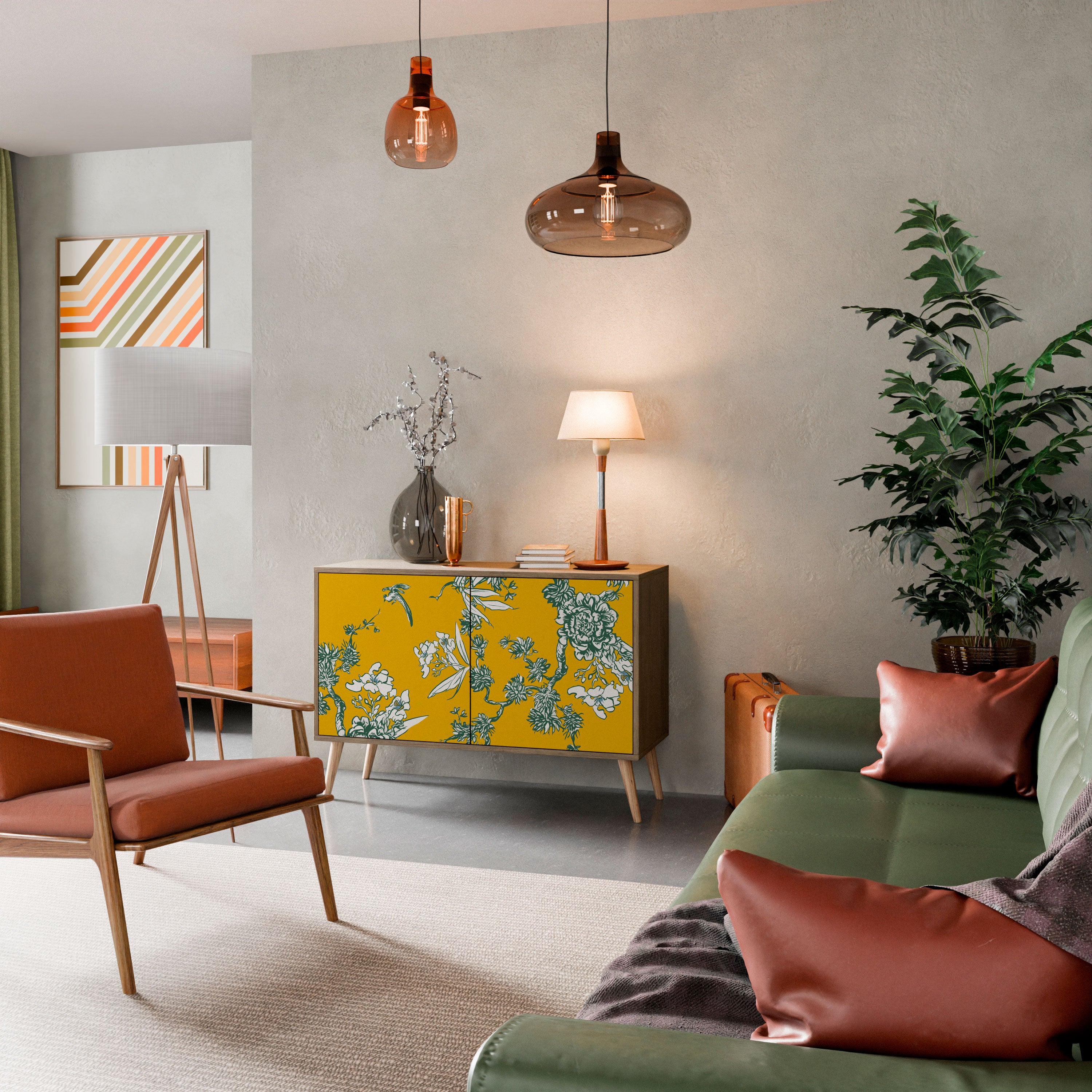 Aparador de 2 puertas YELLOW CHINOISERIE con efecto roble