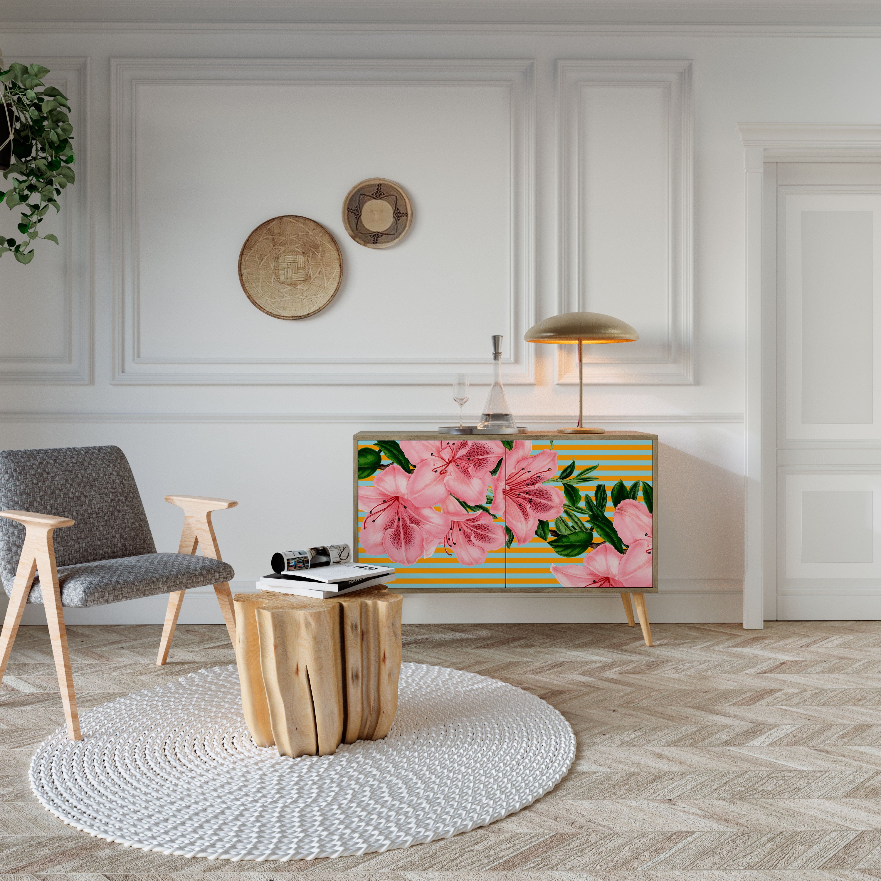 Aparador de 2 puertas FRAGILE BEAUTY con efecto roble