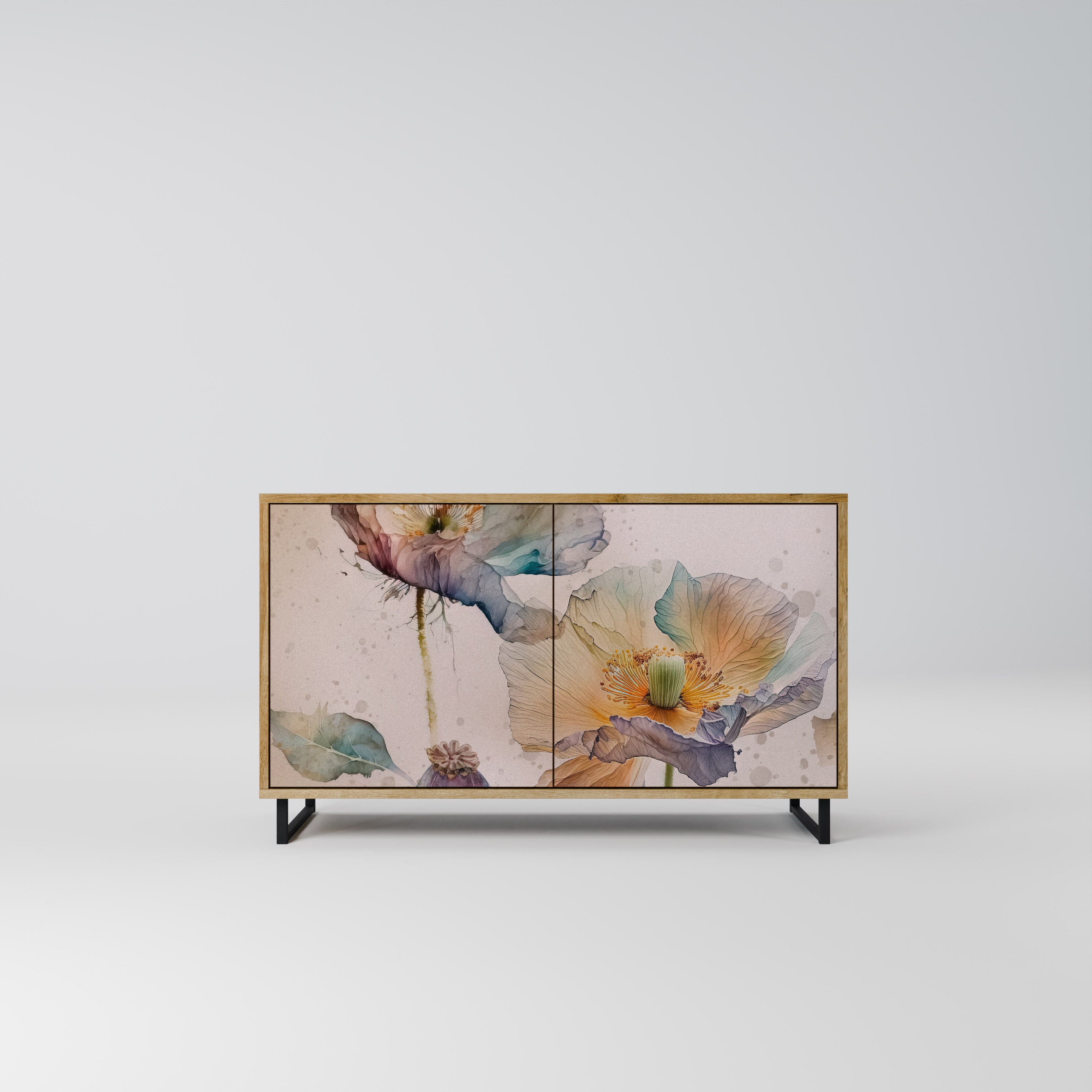 Aparador SOFTEN POPPY de 2 puertas con efecto roble