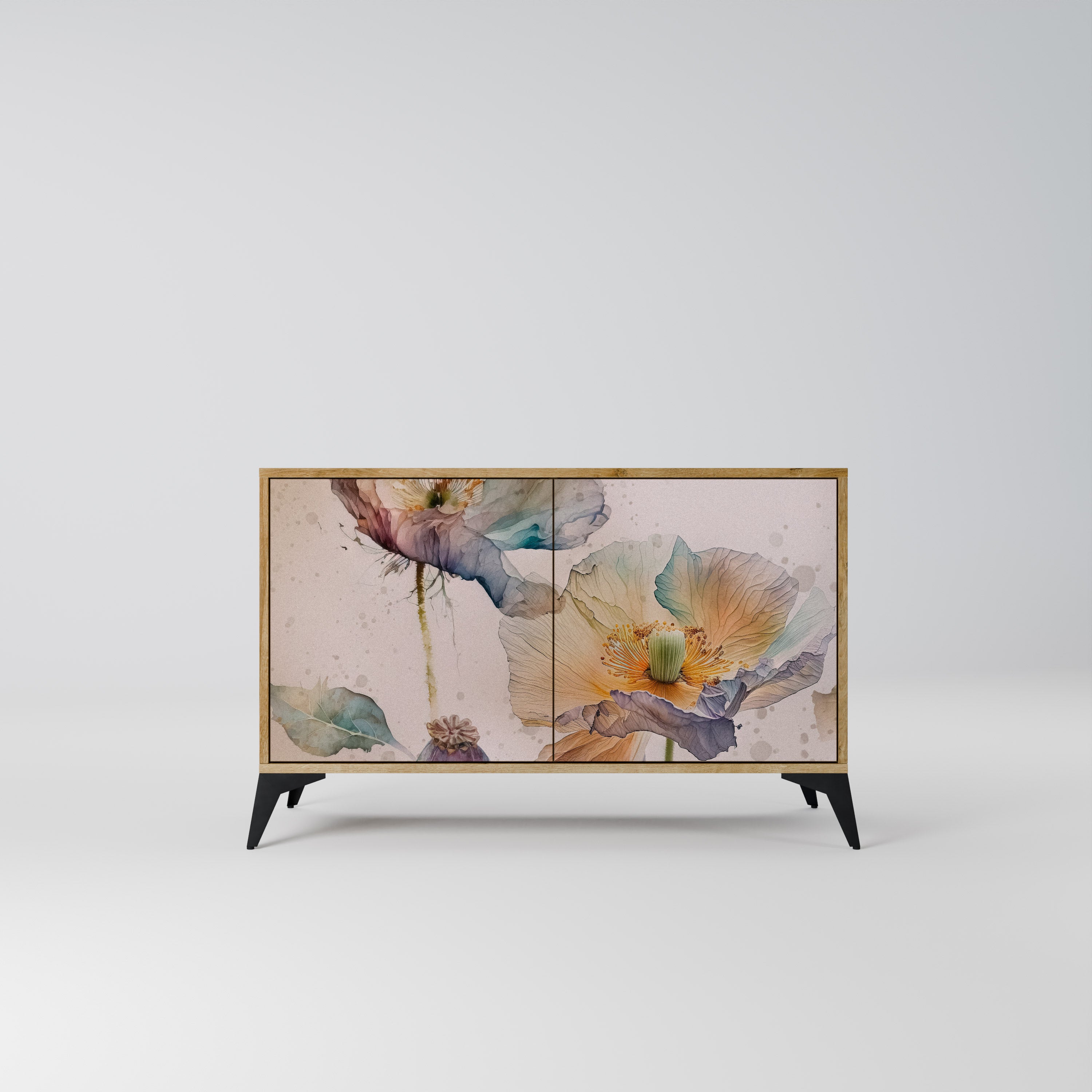 Aparador SOFTEN POPPY de 2 puertas con efecto roble