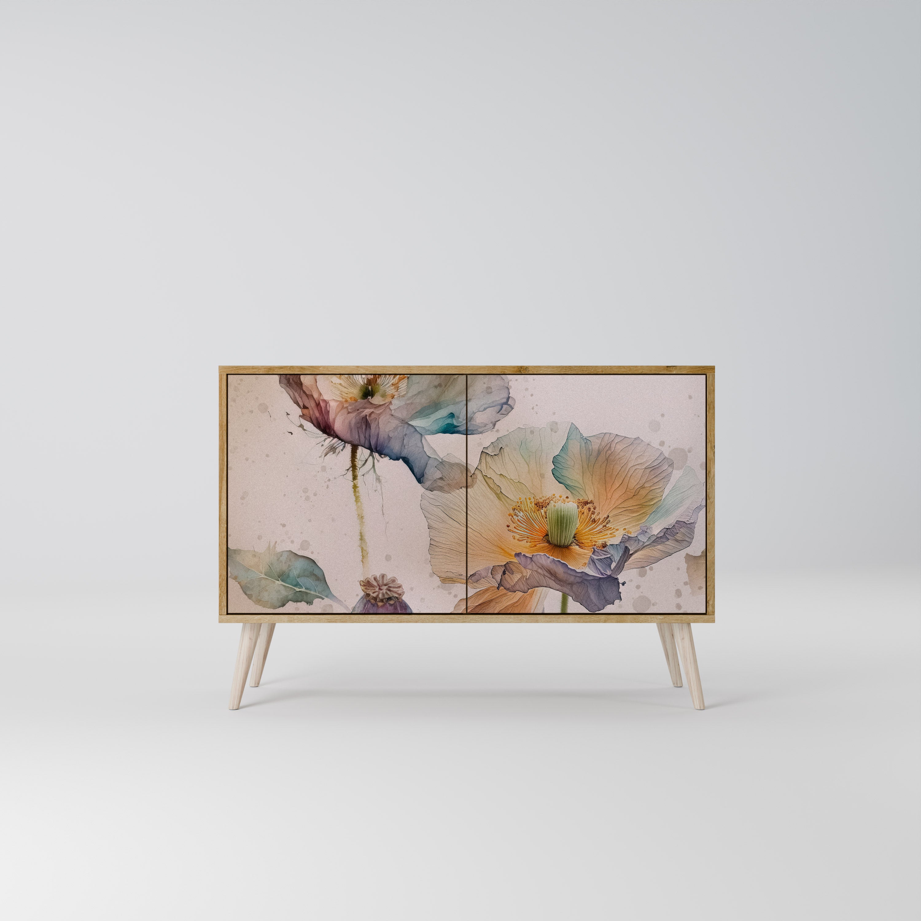 Aparador SOFTEN POPPY de 2 puertas con efecto roble