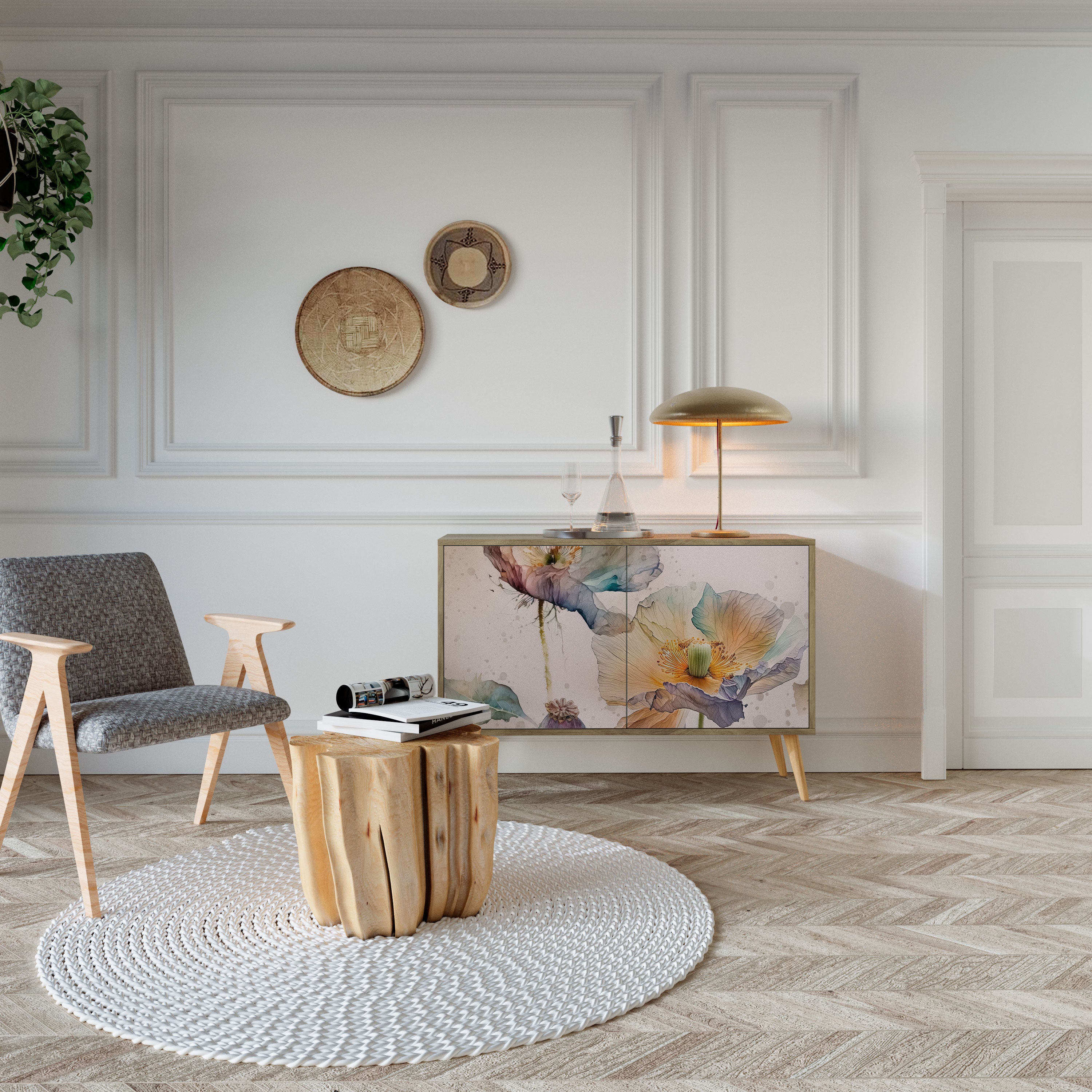 Aparador SOFTEN POPPY de 2 puertas con efecto roble