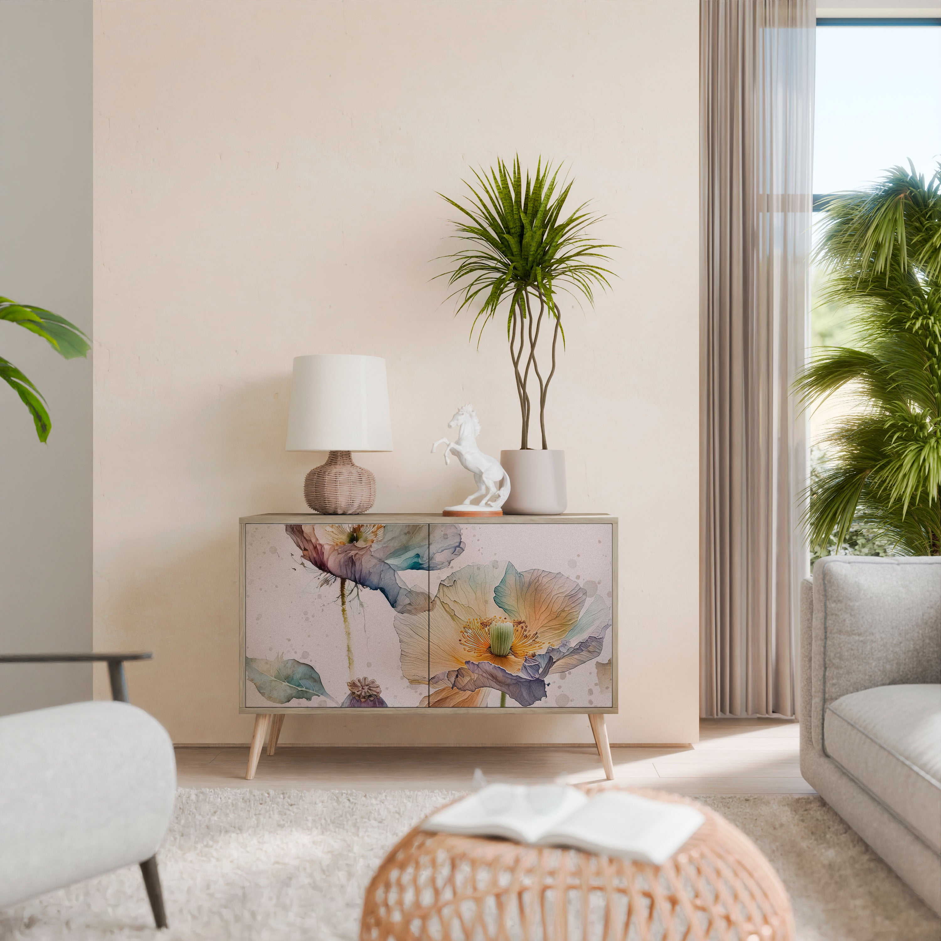 Aparador SOFTEN POPPY de 2 puertas con efecto roble