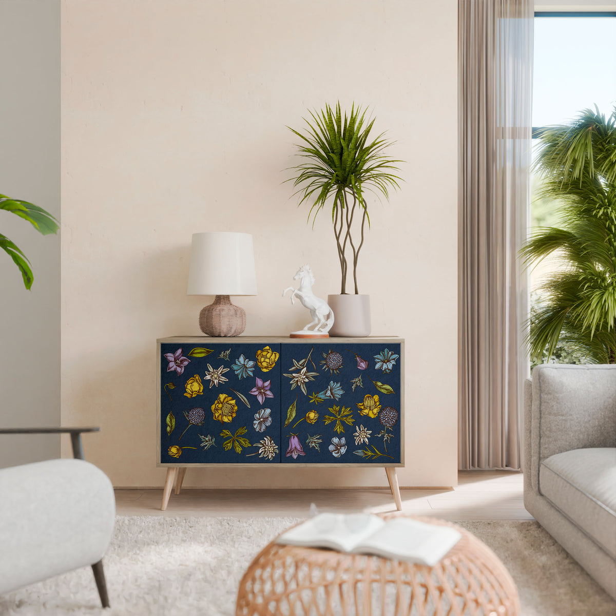 FLOWERS ON NAVY BLUE Aparador de 2 Puertas