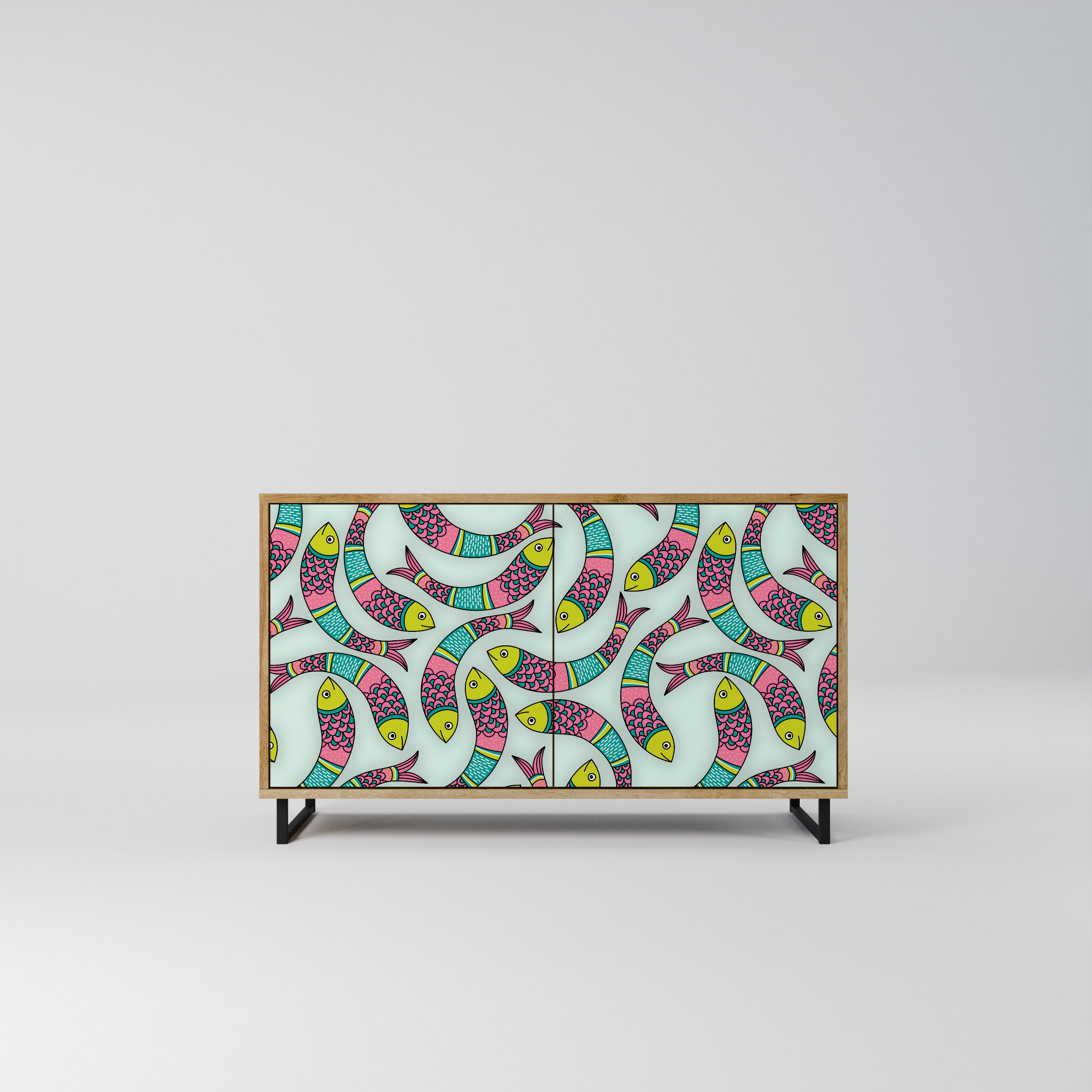 Aparador INDIAN FISH de 2 puertas con efecto roble