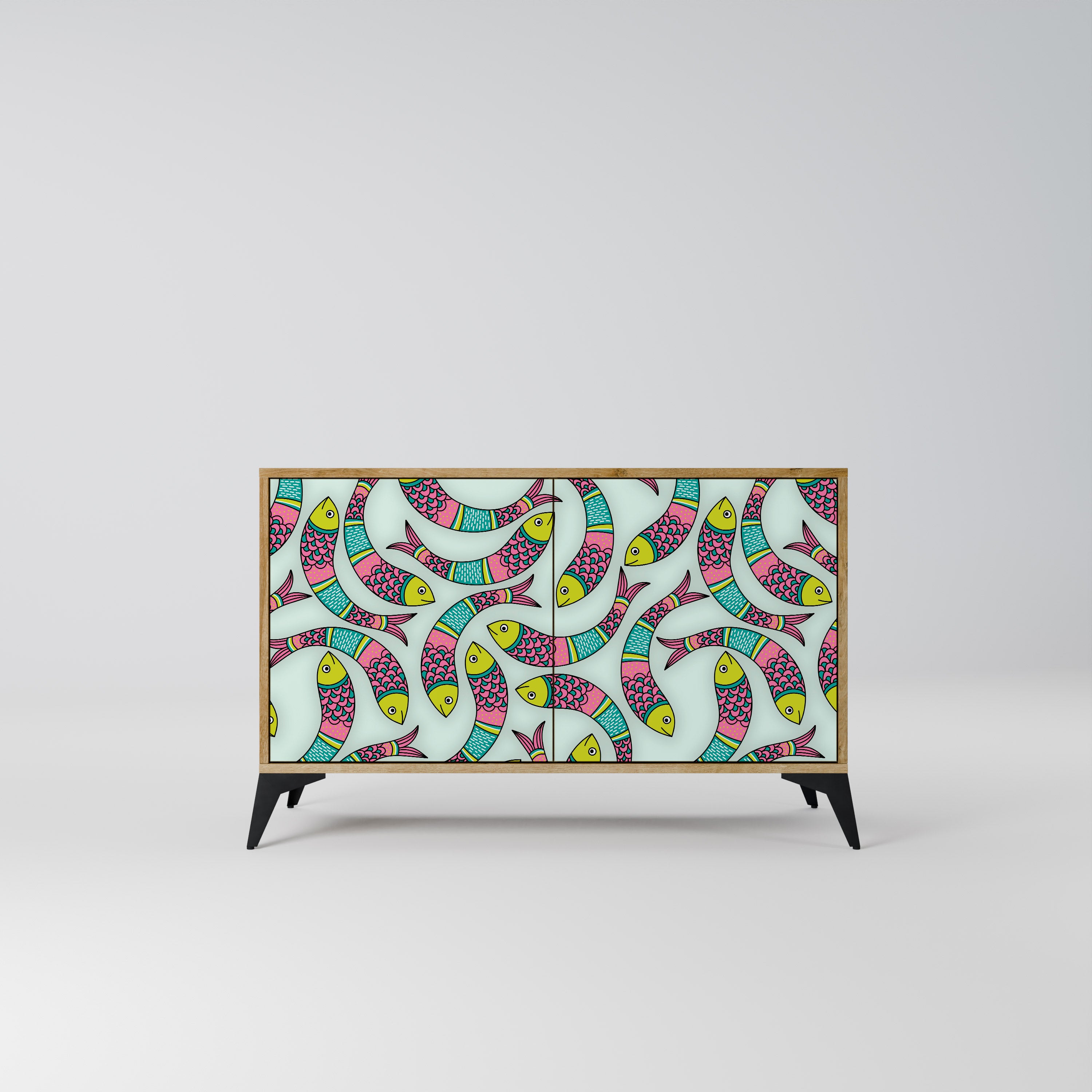 Aparador INDIAN FISH de 2 puertas con efecto roble