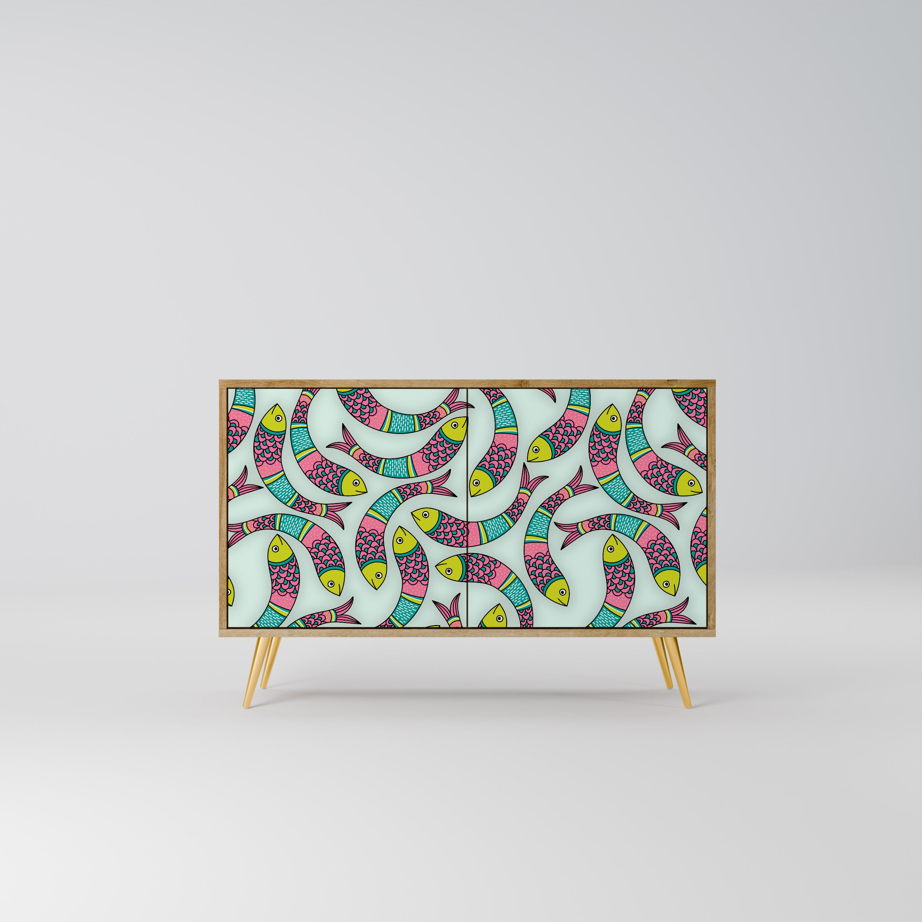 Aparador INDIAN FISH de 2 puertas con efecto roble