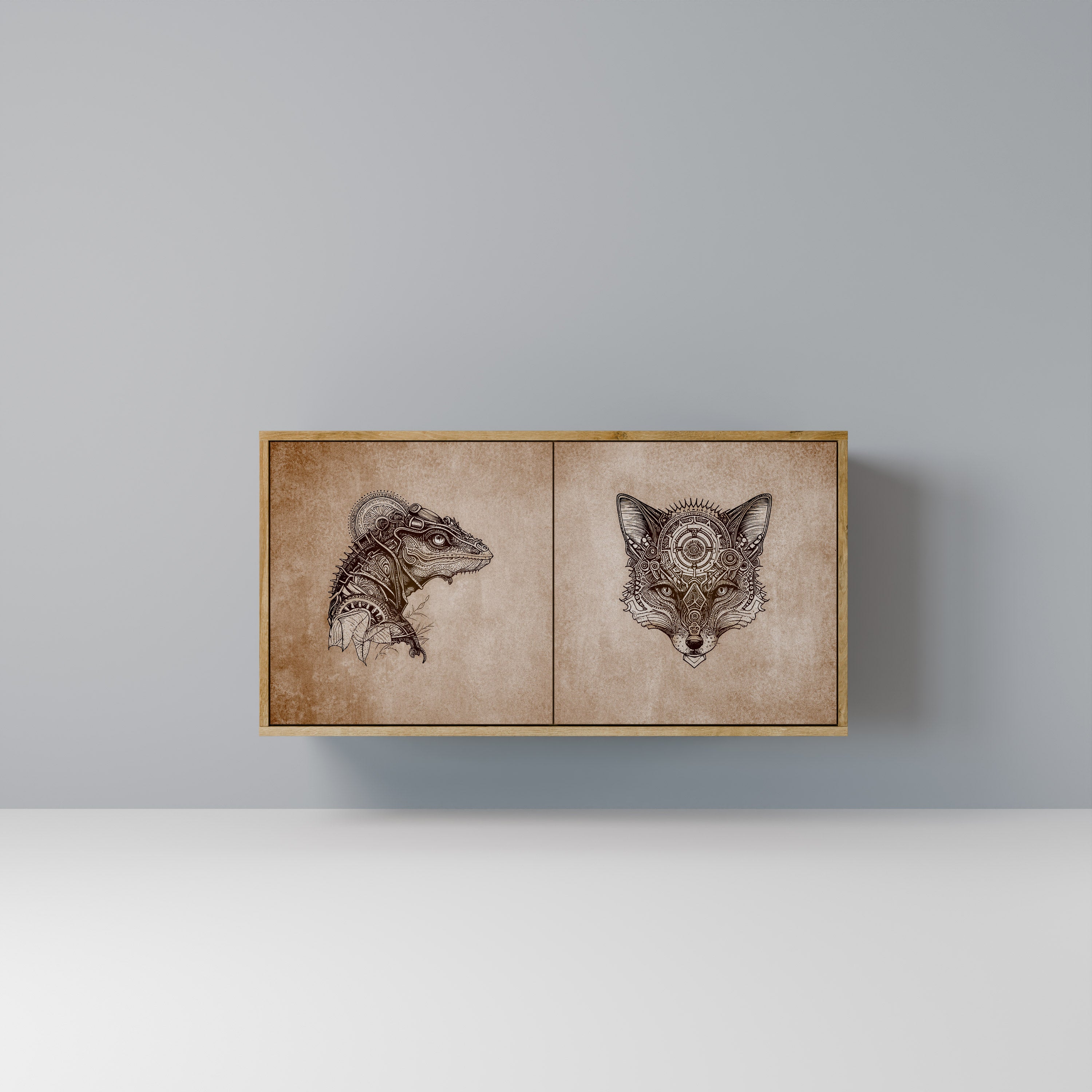 Aparador STEAMPUNK CLAN de 2 puertas con efecto roble