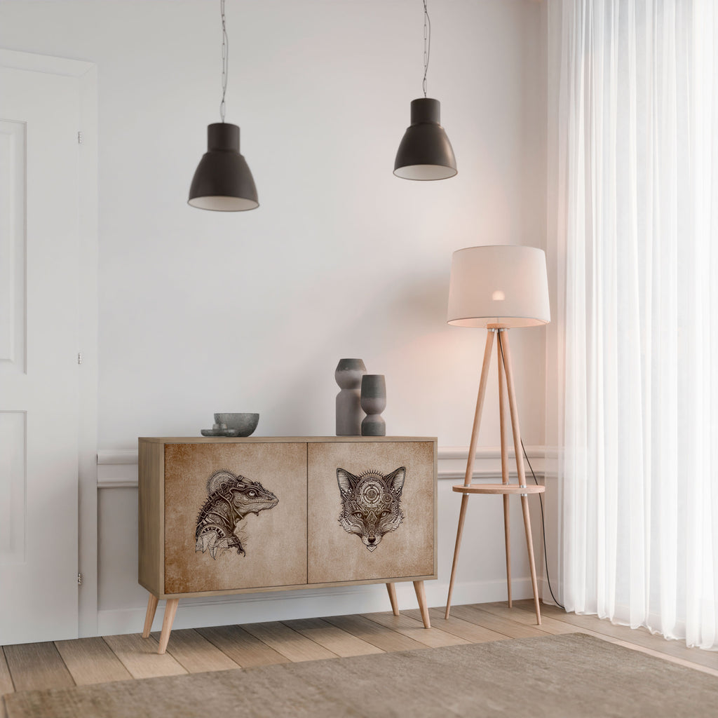 Aparador STEAMPUNK CLAN de 2 puertas con efecto roble