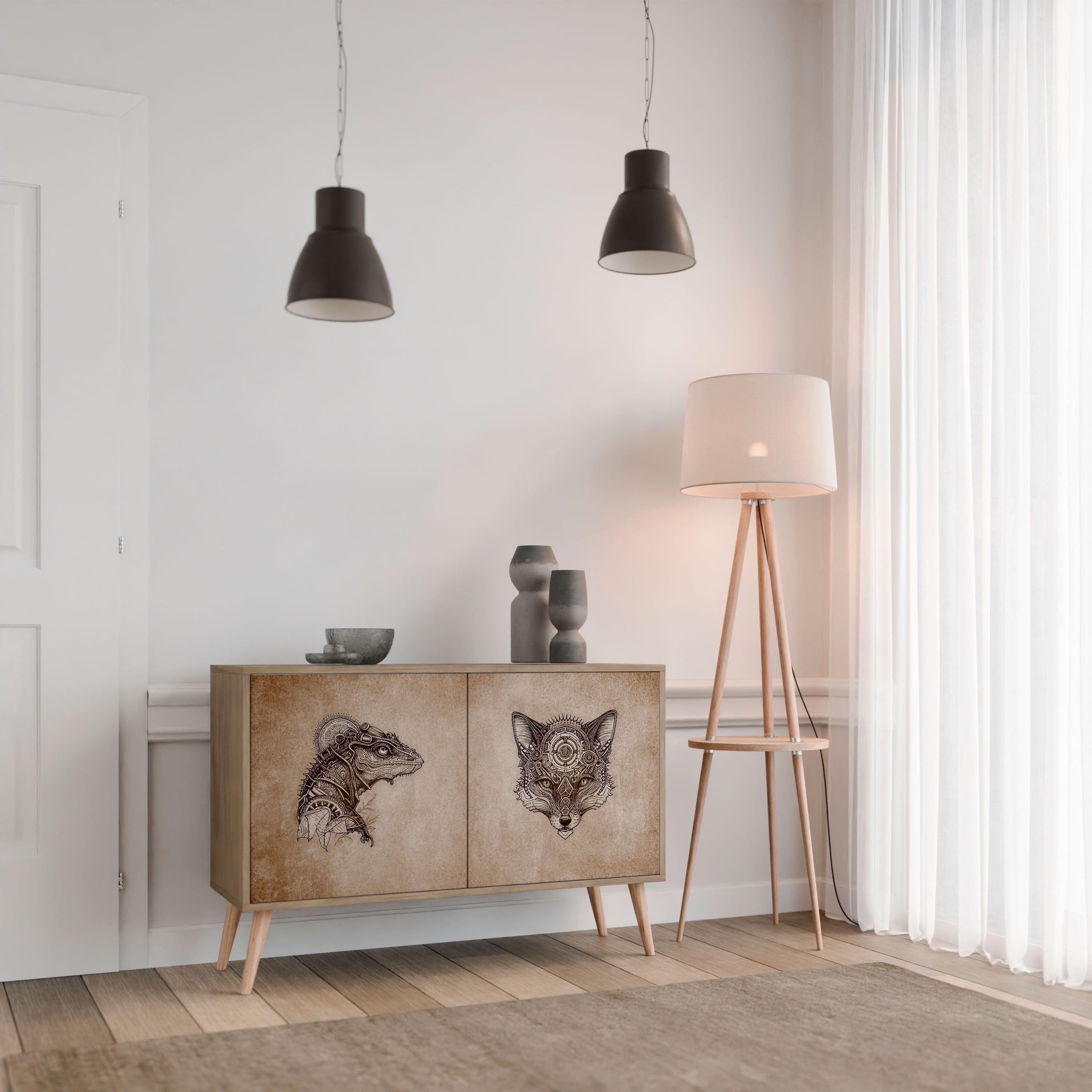 Aparador STEAMPUNK CLAN de 2 puertas con efecto roble